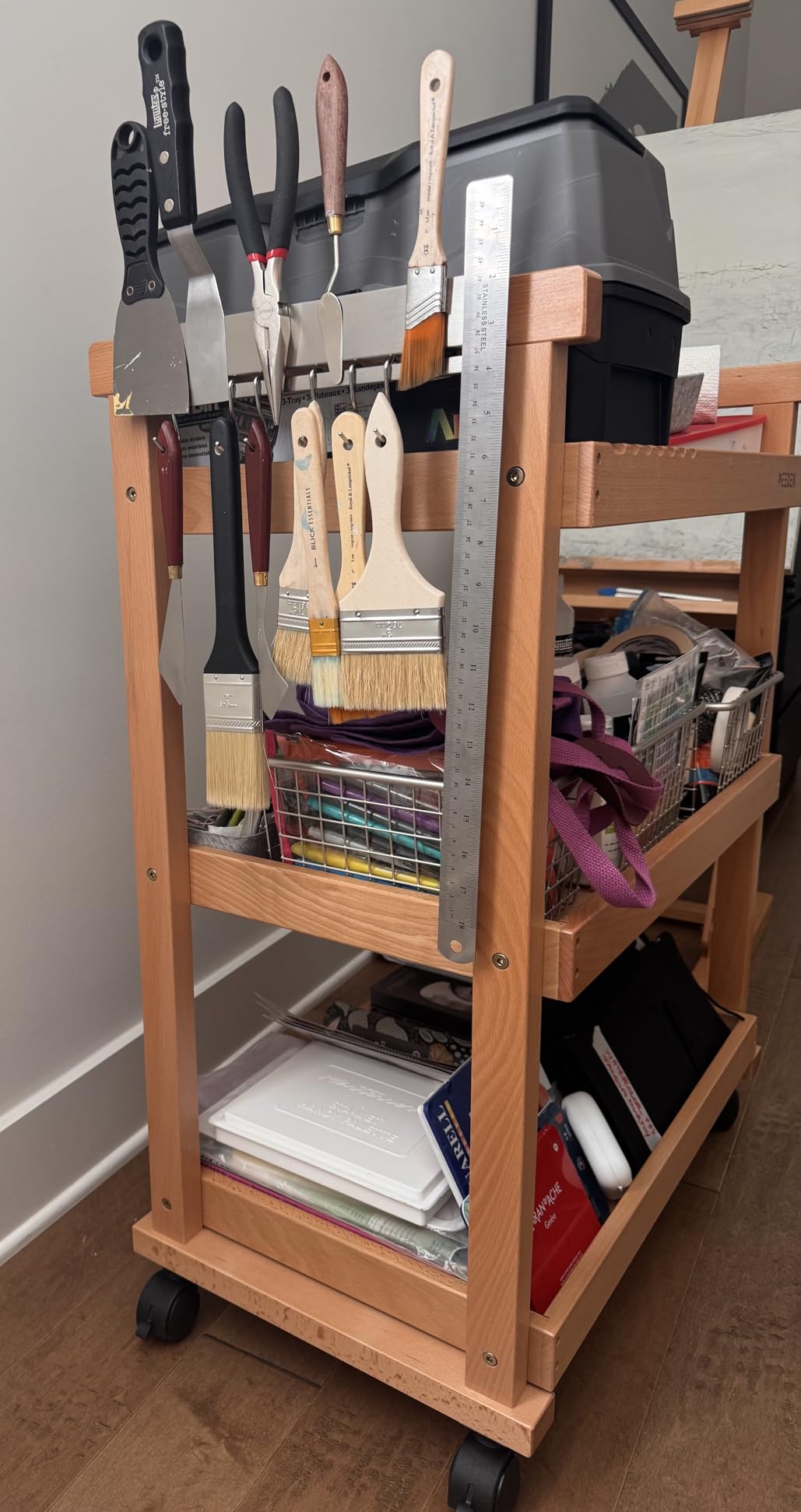 MEEDEN Rolling Art Supply Cart: Solid Beech Wood 3-Tier Storage Trolley customer photo 2
