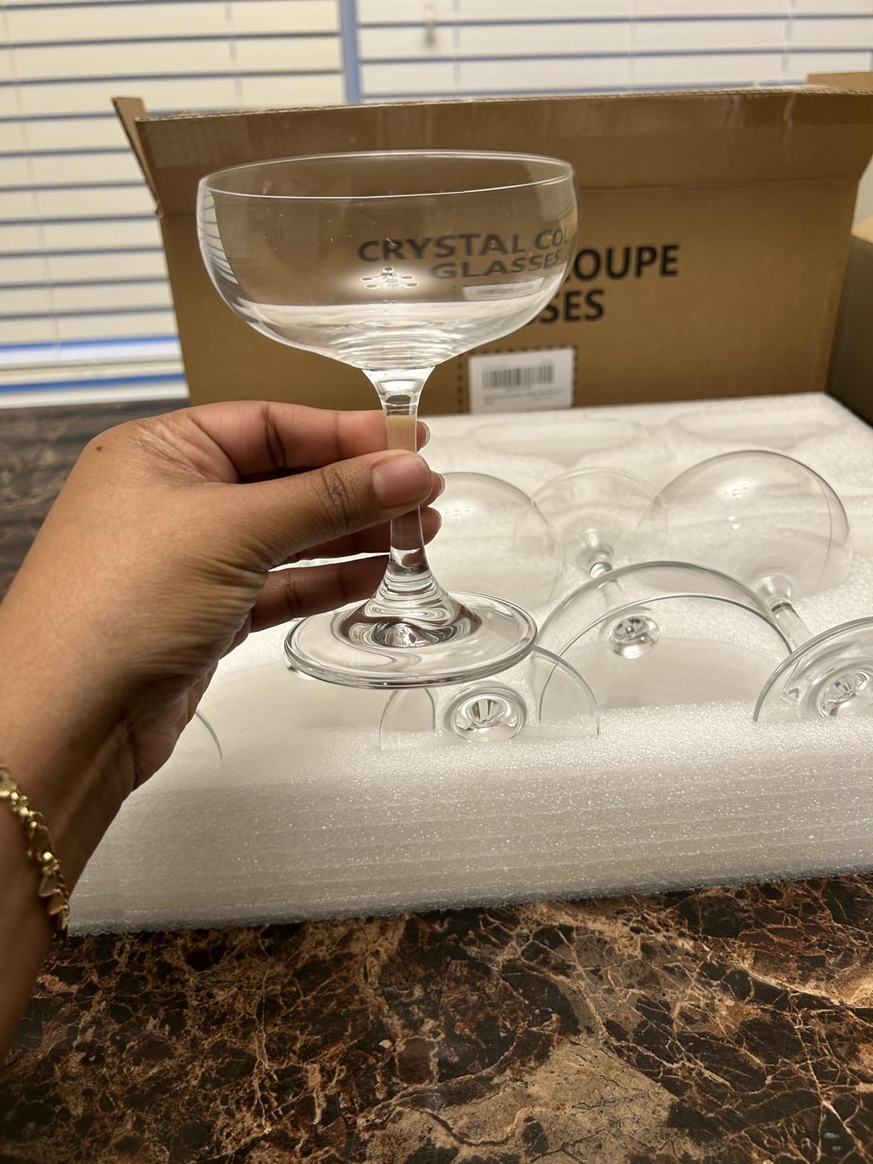 FAWLES Crystal Coupe Glasses, Set of 6, 7 Ounce(220ml), Elegant Short Stem Design, Clear Cocktail Glasses Sets Perfect for Drinking Champagne, Sweet Wine, etc. customer photo 2