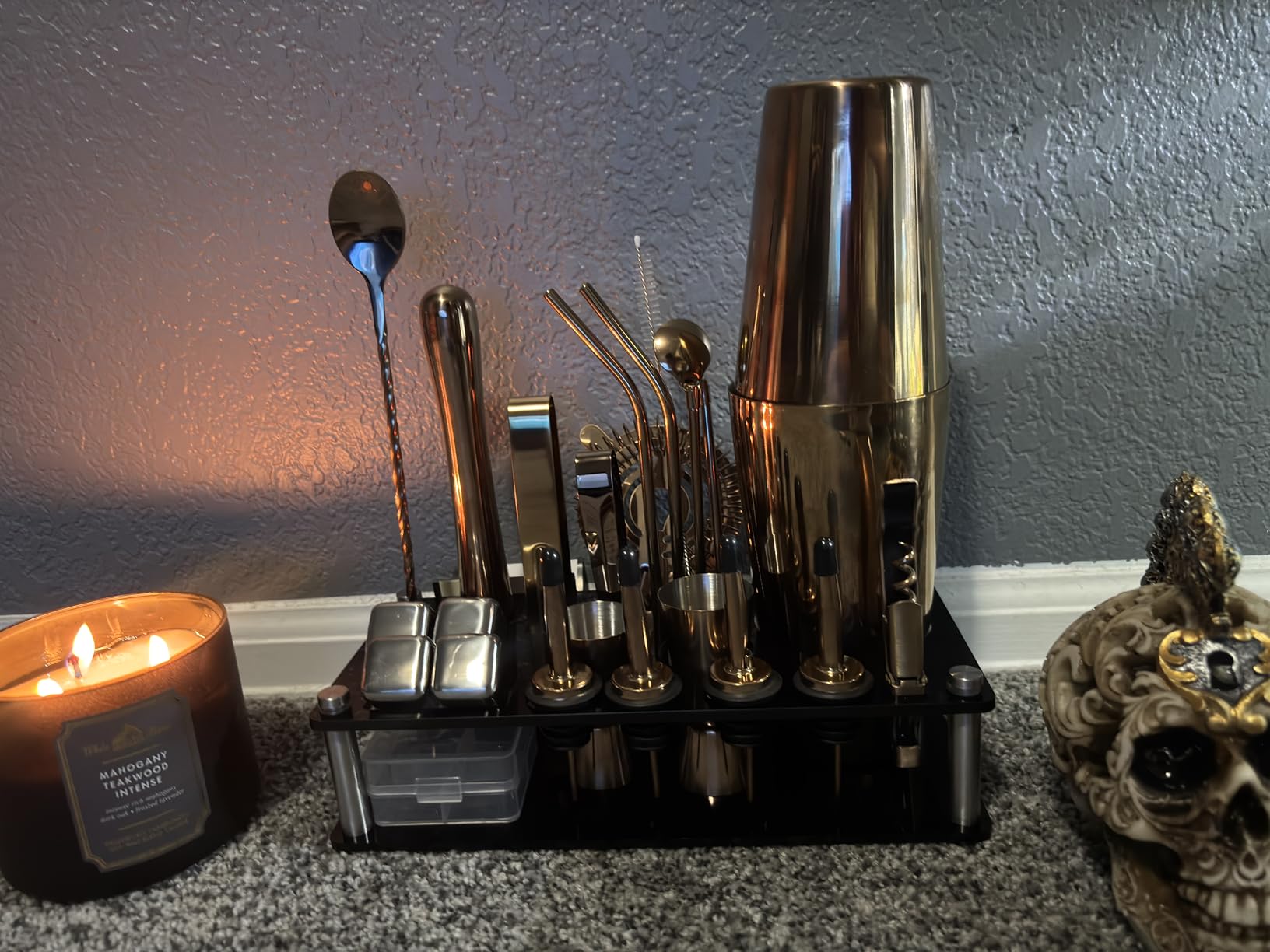 KINGROW Cocktail Shaker Set, 23 Piece Bartender Kit with Stand Silver | Boston bar set prevent rust, no leaks, dishwasher safe, 4 whiskey stones, for home bar party gift, recipe book for beginners customer photo 1