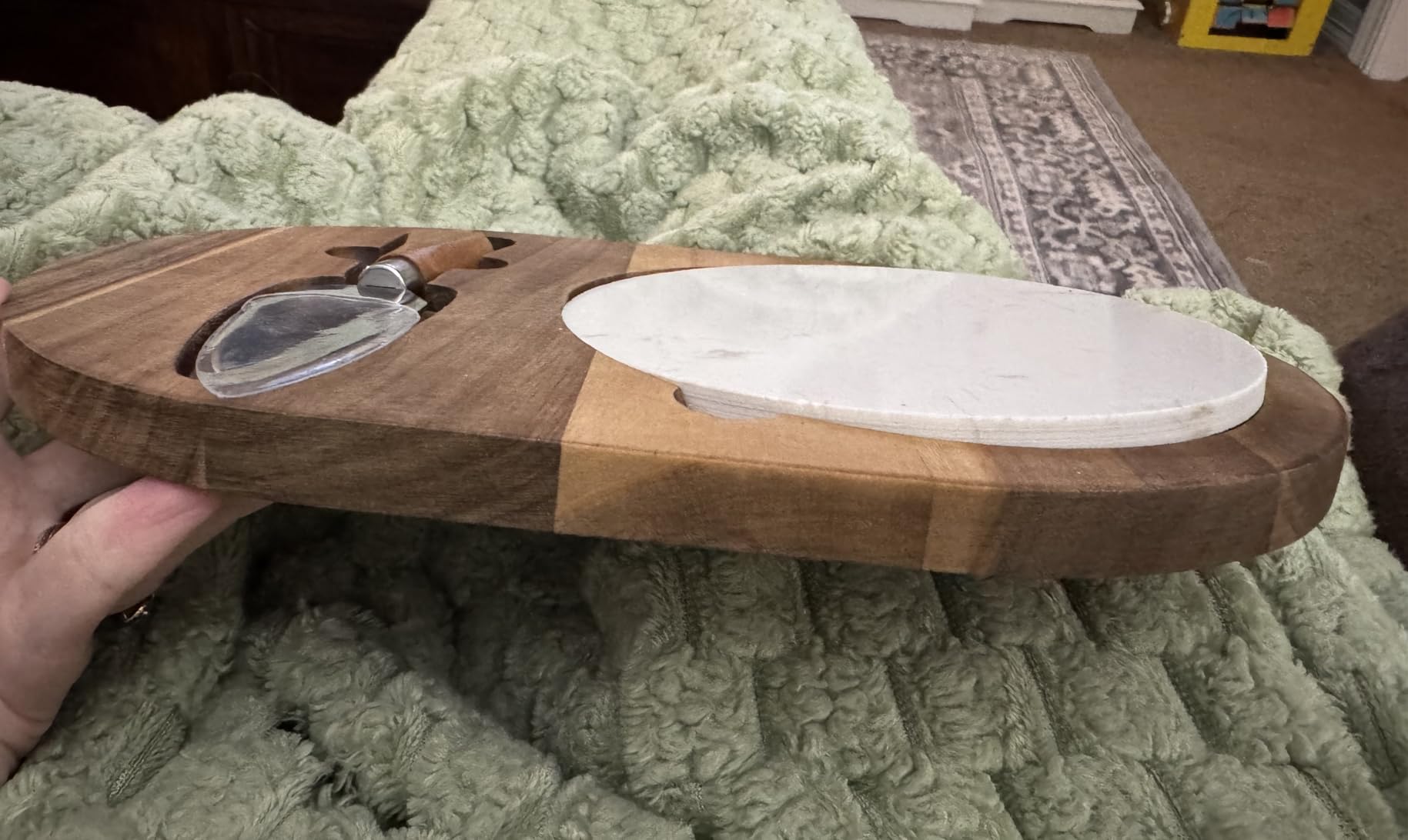 hecef Oval Wooden Cheese Board Set, Acacia Wood Cheese Serving Board with White Marble & Cheese Knife, Cheese Serving Tray for Cheese, Cake, Appetizers customer photo 1