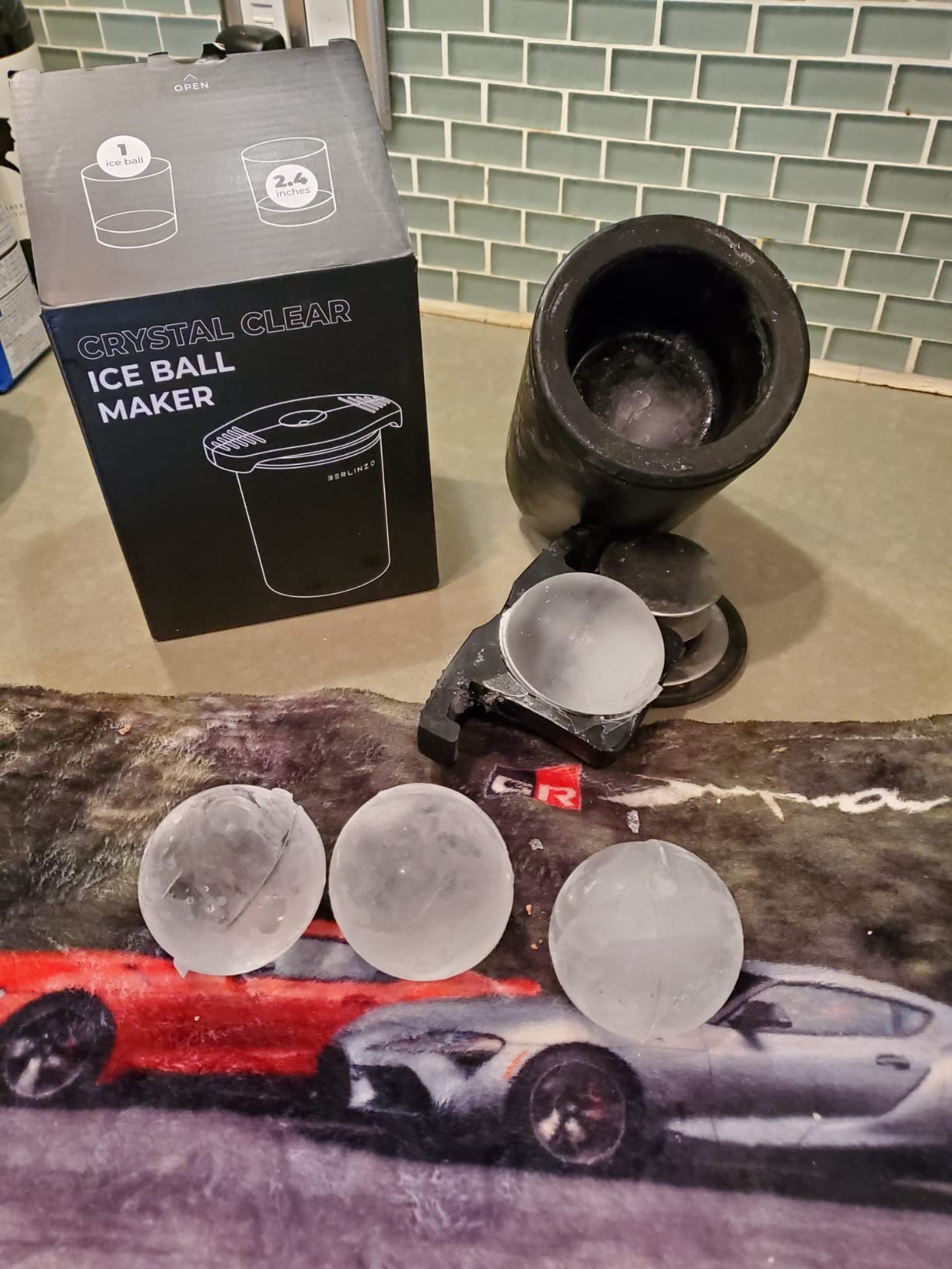 Berlinzo Ice Ball Maker Mold - 4 Clear 2.4in Whiskey Spheres, Non-Electric | Silicone, BPA-free, bourbon and cocktails, slow-melt, easy release, 4-count, XL bag included customer photo 2