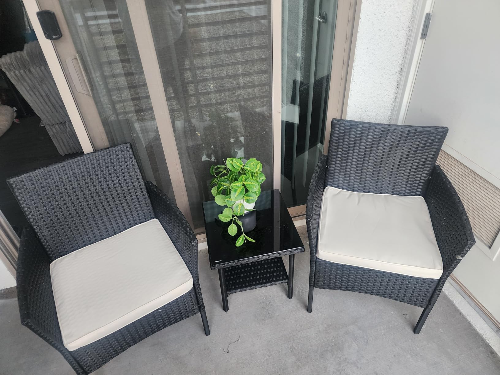 FDW 3-Piece Patio Furniture Set | Black & Beige | Outdoor Wicker Furniture customer photo 2