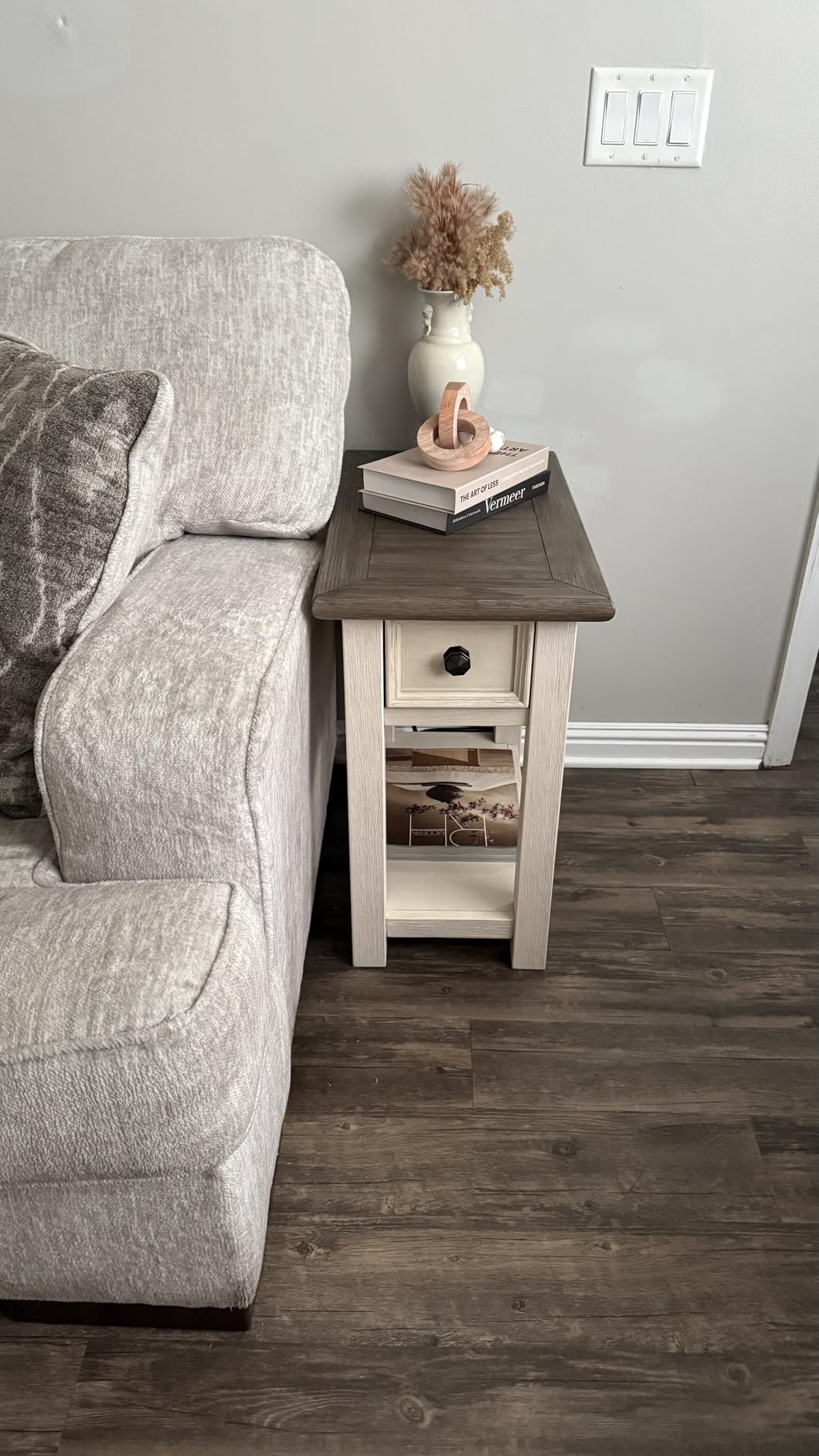 Signature Design by Ashley Bolanburg Narrow End Table, Charging Station | Slim 14-inch profile with USB charging, Wood, White oak veneers and engineered wood, Farmhouse style for small living rooms customer photo 1