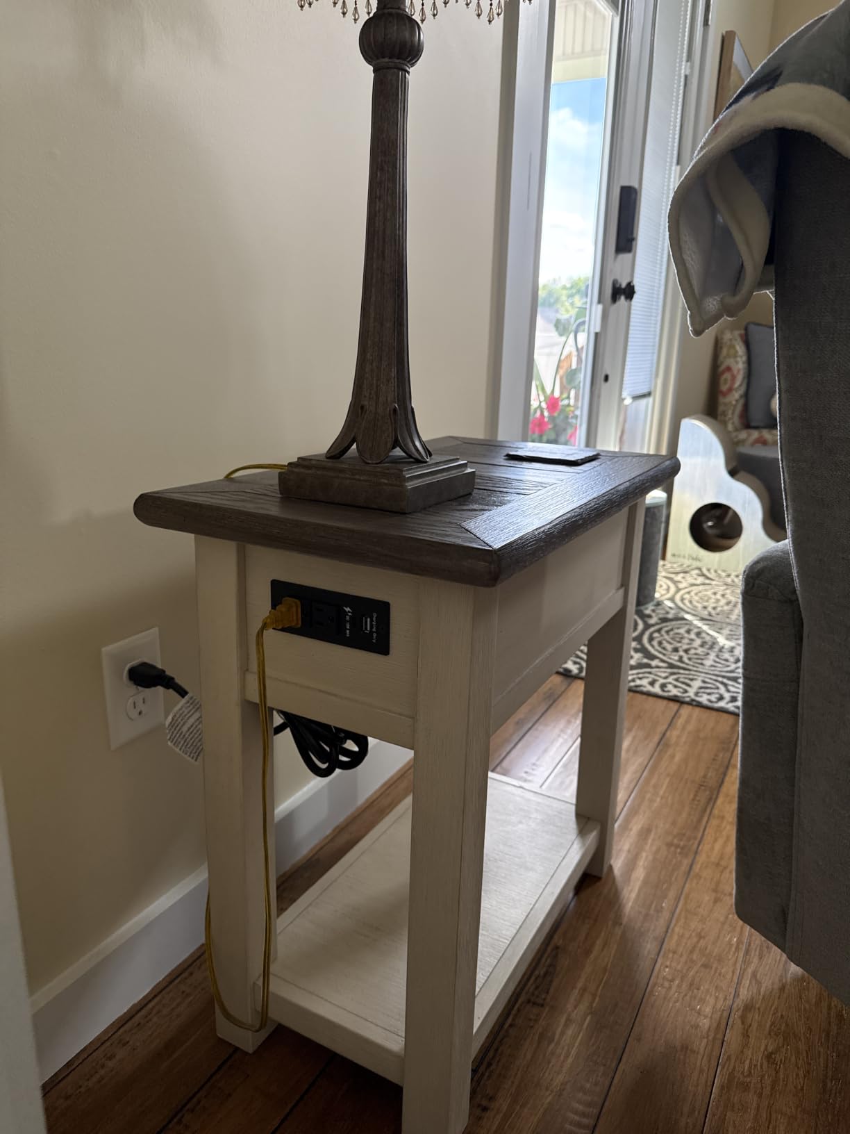 Signature Design by Ashley Bolanburg Narrow End Table, Charging Station | Slim 14-inch profile with USB charging, Wood, White oak veneers and engineered wood, Farmhouse style for small living rooms customer photo 2