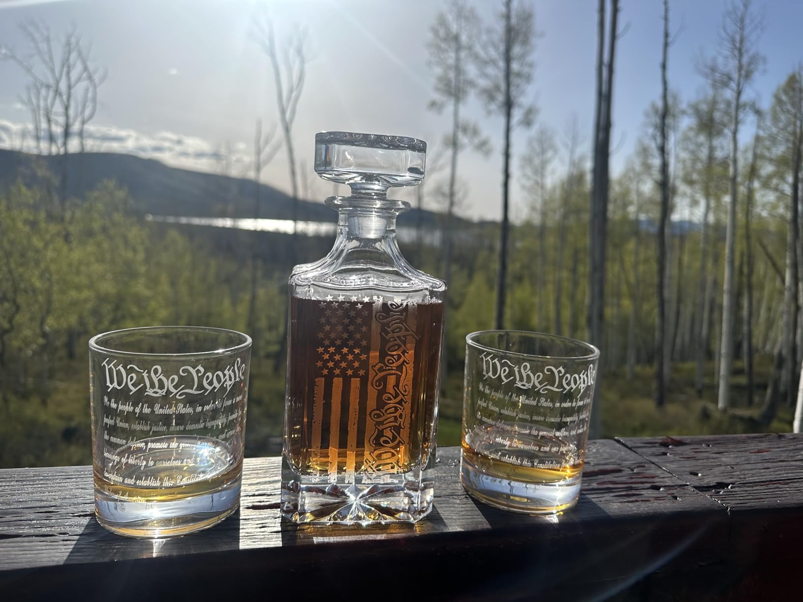 Whiskey Decanter Engraved We The People American Flag Decanter Set with 2 Glasses for Liquor Scotch Bourbon or Wine, Father's Day Patriotic Gift customer photo 1