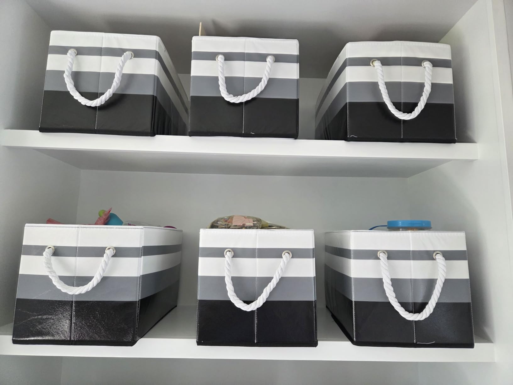 Fab totes Storage Bins Foldable Storage Baskets with Rope Handles | 3-Pack Storage Bins for Organizing Toys, Books, Shelves, Closet, Large Storage Box Sturdy Organizer Bins, White & Grey customer photo 1