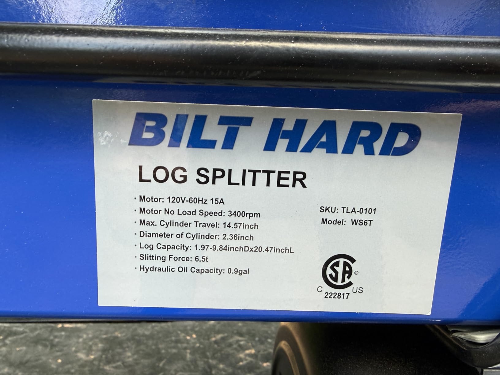 BILT HARD Log Splitter 6.5 Ton, Wood Splitter Electric Powered 15Amp, with Hydraulic Ram, Electric Firewood Splitting Machine, Horizontal customer photo 1
