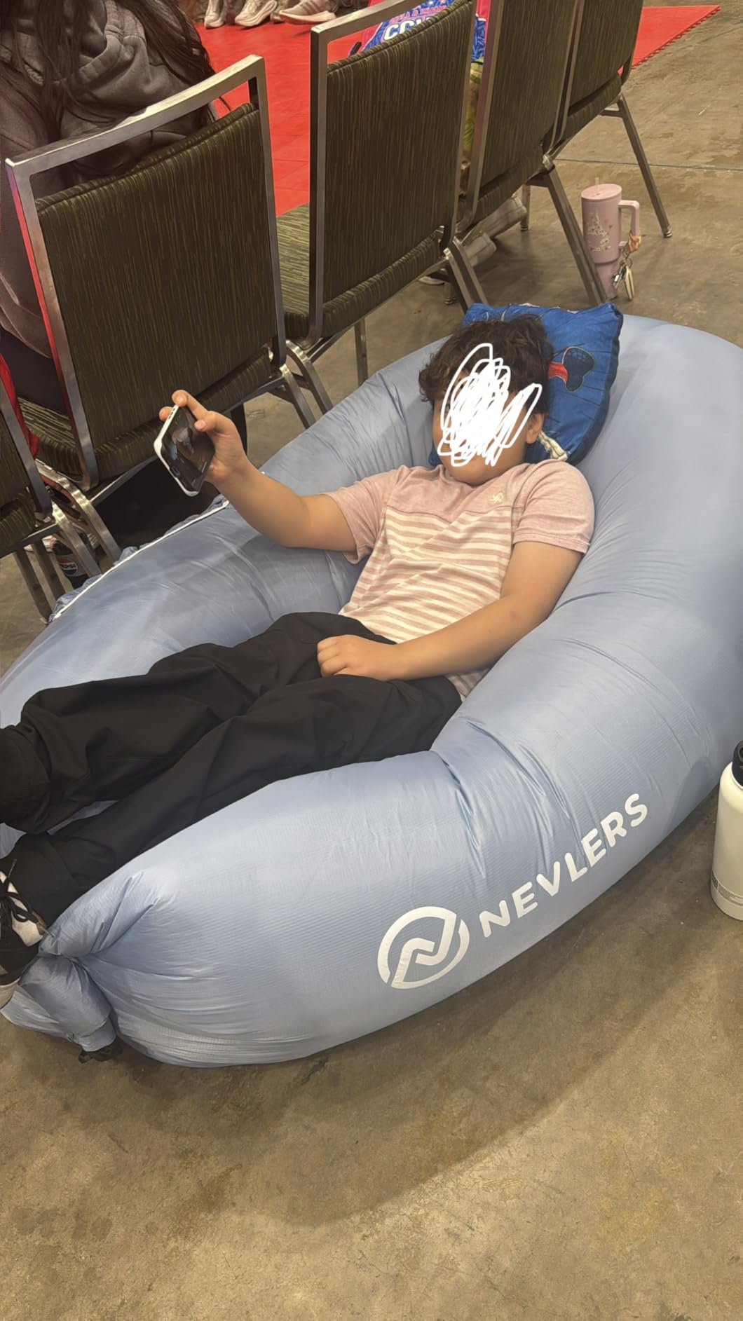 Nevlers Yellow Inflatable Lounger w/ 450 lbs. Cap., Pockets & Matching Bag | 210T Polyester Air Couch | No-Pump Blow Up Chair | Inflatable Chair For Use as Outdoor Inflatable Couch for Adults & Kids customer photo 1