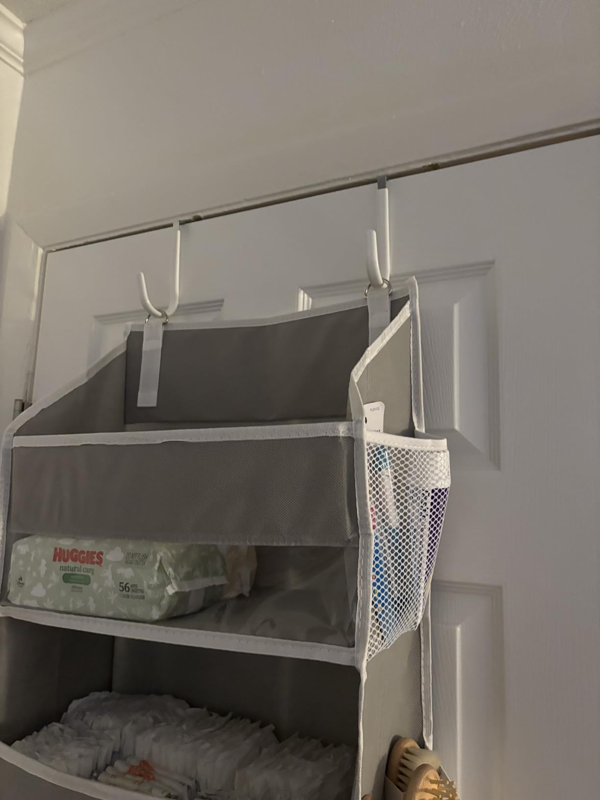 ULG 1 Pack Over Door Organizer with 5 Large and 10 Mesh Side Pockets, 44 lbs Weight Capacity Hanging Storage with Clear Window Kids Toys, Shoes, Diapers, Dark Grey, 5 Layers customer photo 1