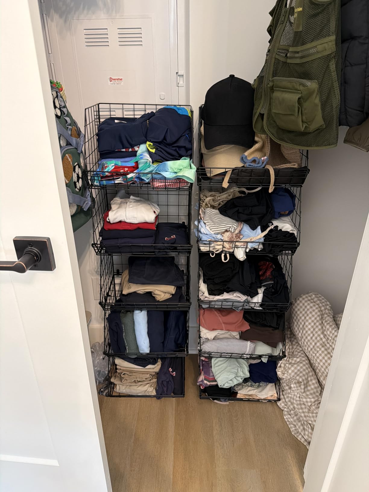 X-cosrack 5 Tier Closet Hanging Organizer, Clothes Hanging Shelves with 4 Hanging Hooks 5 S Hooks, Wire Storage Basket Bins, for Clothing Sweaters Shoes Handbags Clutches Accessories Patent Design customer photo 2