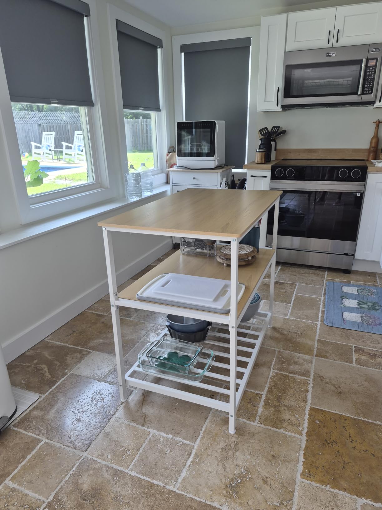 VASAGLE Kitchen Island with 3 Shelves, Storage Cabinet, Steel Structure | Kitchen Shelf with Large Wooden Worktop, 47.2 Inches Width, Golden Oak and Matte White, BARNET Collection UKKI001W09 customer photo 1