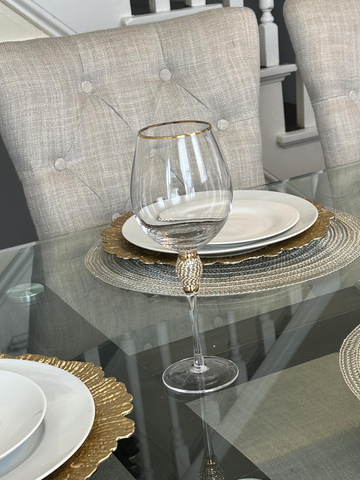 Premium Wine Glasses Set of 6 - Crystal Long Stem Wine Glass with Gold Rim & Rhinestone Design - 18 oz customer photo 1