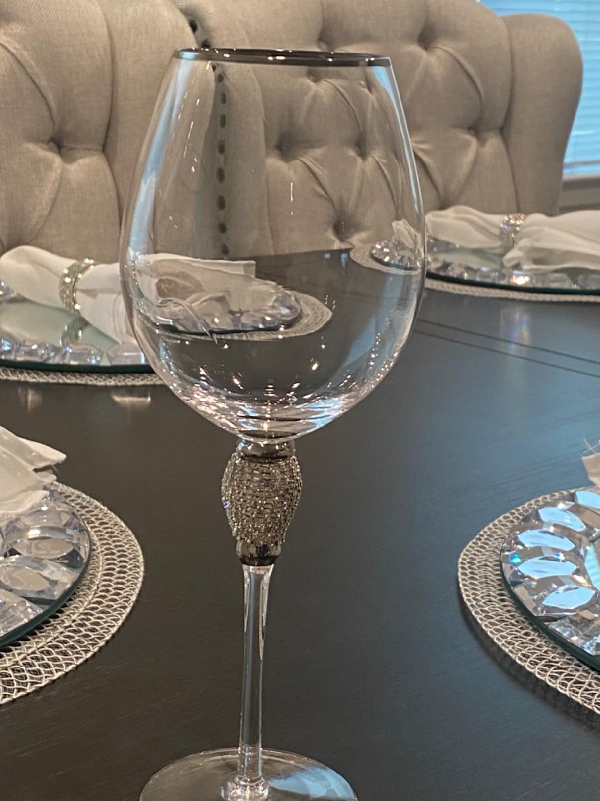 Premium Wine Glasses Set of 6 - Crystal Long Stem Wine Glass with Gold Rim & Rhinestone Design - 18 oz customer photo 2