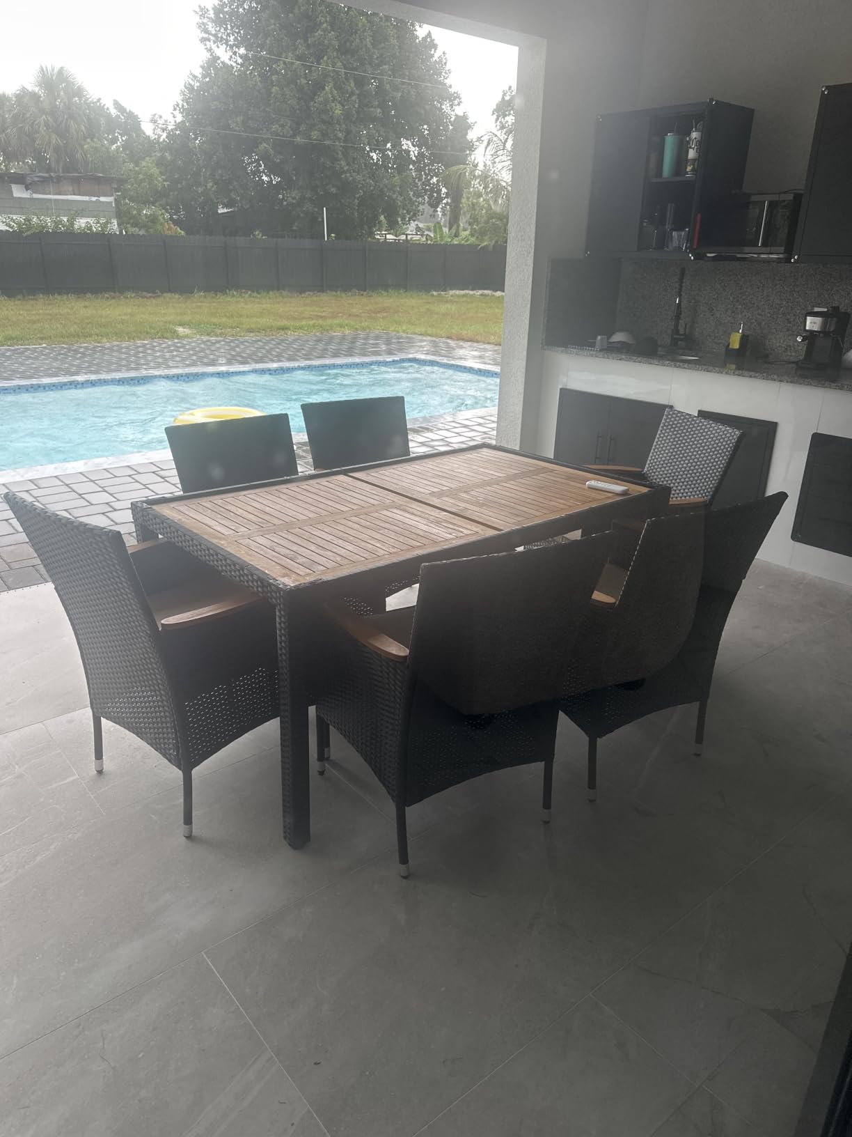 Devoko 7 PCS Acacia Wood Patio Dining Set, Black Rattan | Outdoor Patio Furniture Set, Patio Dining Table Set for 6, Patio Table and Chairs Set For Garden Backyard Pool Side customer photo 1