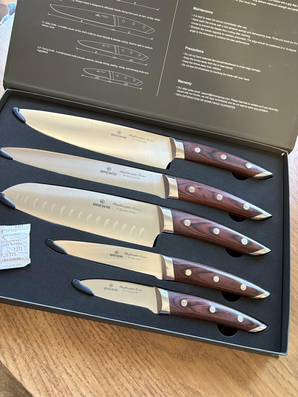 Brewin CHEFILOSOPHI Japanese Chef Knife Set 5 PCS with Elegant Red Pakkawood Handle Ergonomic Design, Professional Ultra Sharp Kitchen Knives for Cooking High Carbon Stainless Steel customer photo 2