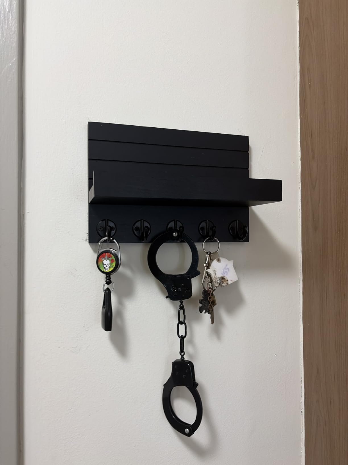 Lwenki Key Holder for Wall, Decorative Key and Mail Holder with Shelf Has Large Hooks for Bags, Coats, Umbrella – Paulownia Wood Key Hanger with Mounting Hardware (9.8”W x 6.7”H x 4.2”D) customer photo 1