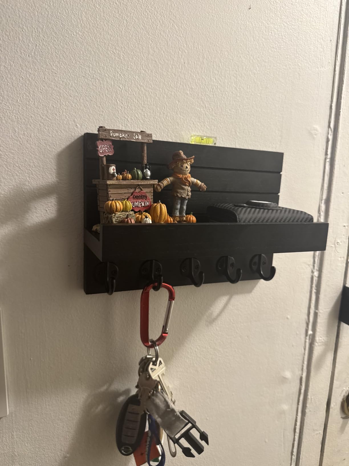 Lwenki Key Holder for Wall, Decorative Key and Mail Holder with Shelf Has Large Hooks for Bags, Coats, Umbrella – Paulownia Wood Key Hanger with Mounting Hardware (9.8”W x 6.7”H x 4.2”D) customer photo 2
