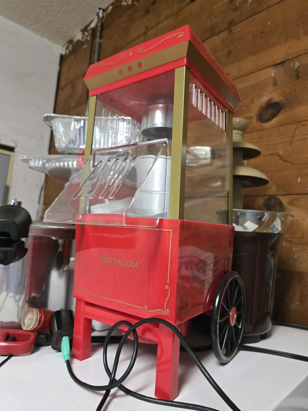 Nostalgia Vintage Hot-Air Popcorn Maker Machine - Makes Up to 12 Cups - Oil-Free - Healthier Popcorn - Classic Stand-Up Cart With Wheels - Includes Kernel Measuring Cup - White & Red customer photo 2