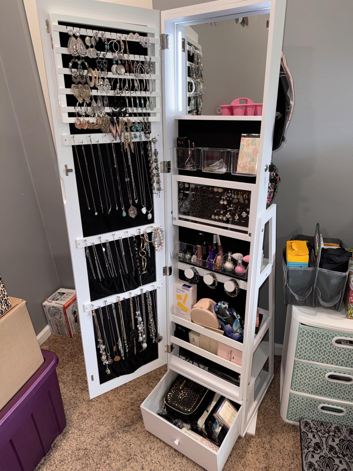 Nicetree 360° Swivel Jewelry Cabinet with Lights, Full Length Mirror, Lock customer photo 1