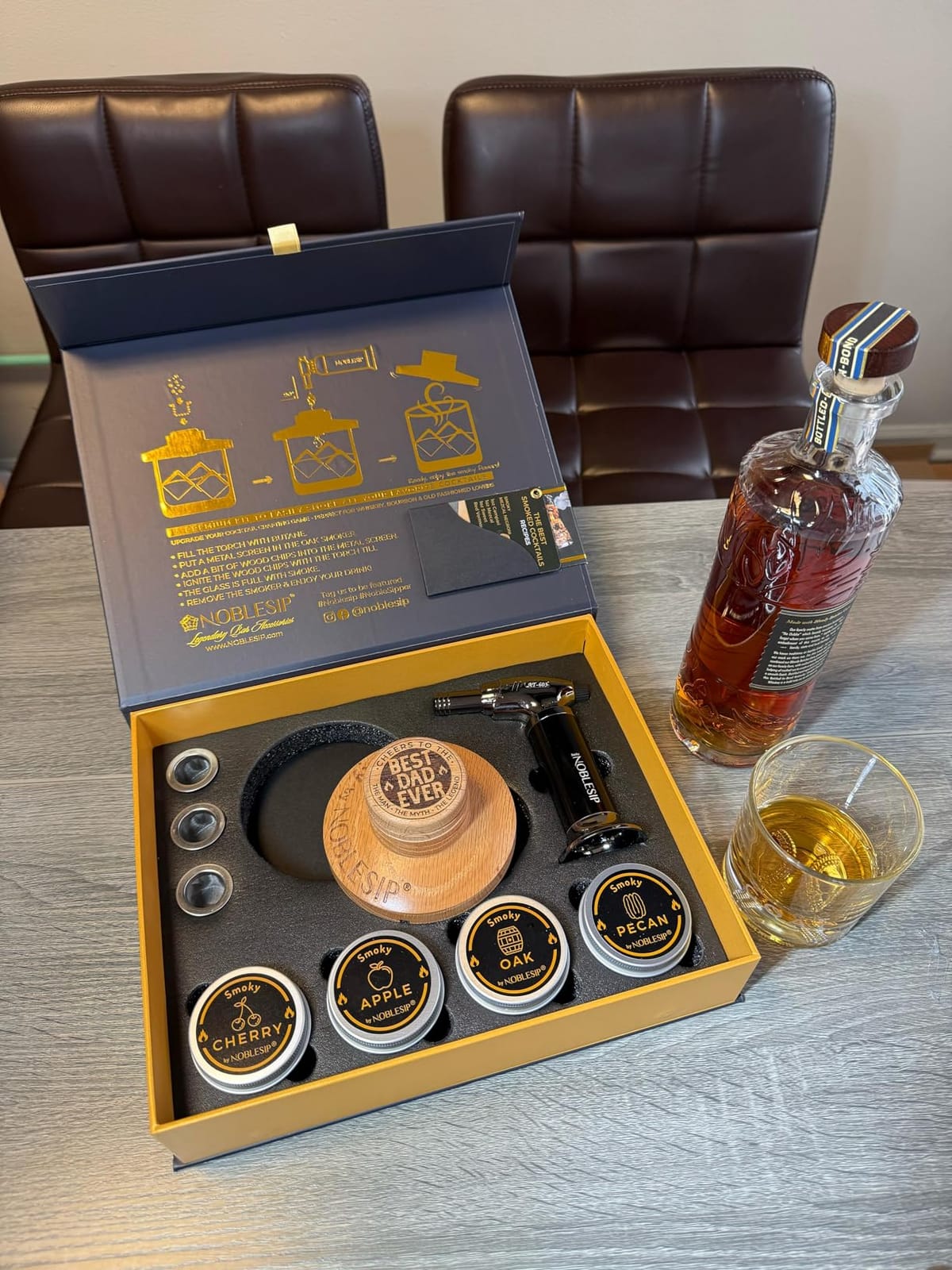NOBLESIP Whiskey Bourbon Cocktail Smoker Kit PREMIUM Smoky 100% Natural American Oak Wood. Easy Craft Smoked Old Fashioneds at Home Like a Pro. Bar Gift Box (Original - not Engraved) customer photo 1