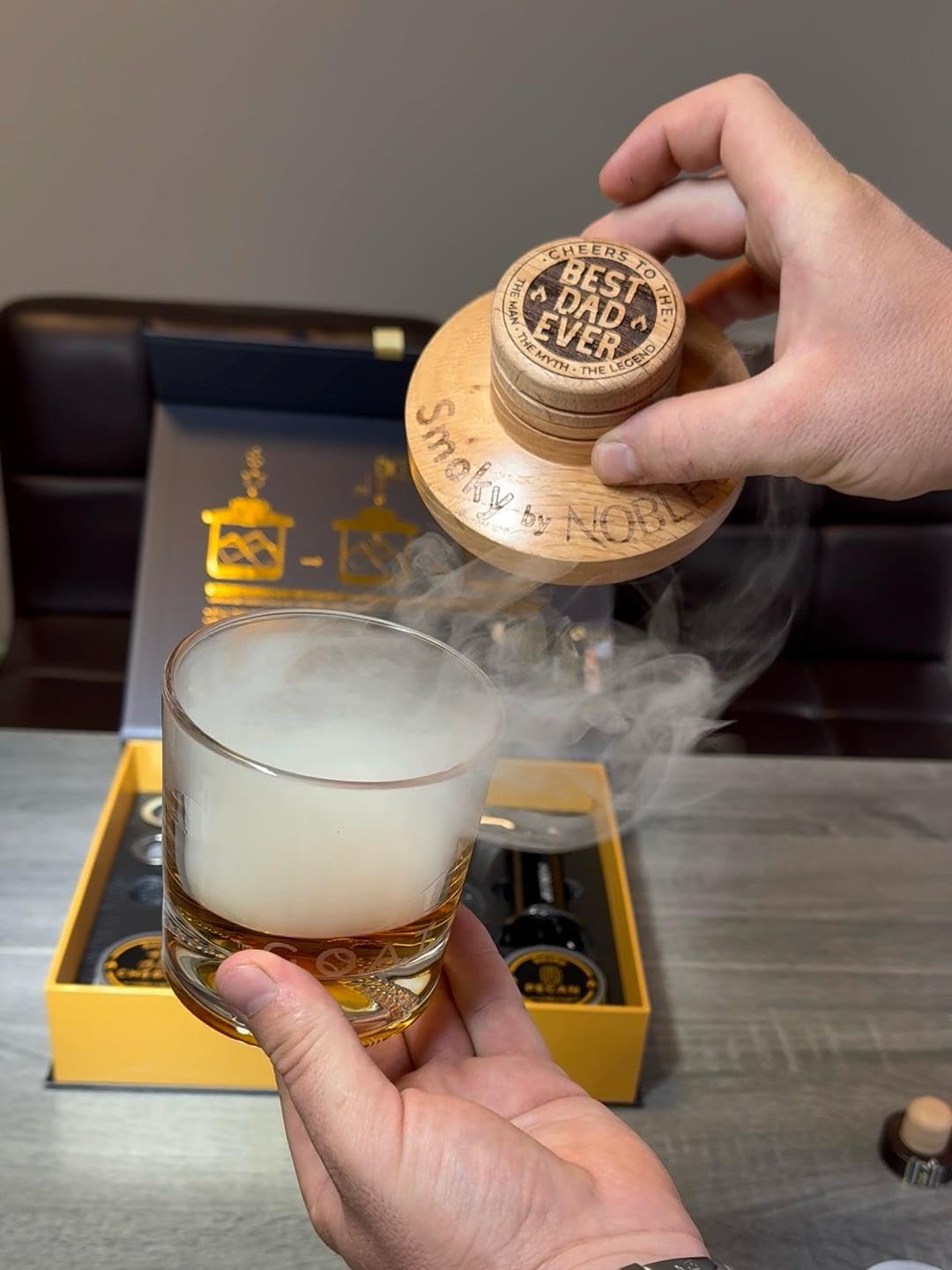 NOBLESIP Whiskey Bourbon Cocktail Smoker Kit PREMIUM Smoky 100% Natural American Oak Wood. Easy Craft Smoked Old Fashioneds at Home Like a Pro. Bar Gift Box (Original - not Engraved) customer photo 2