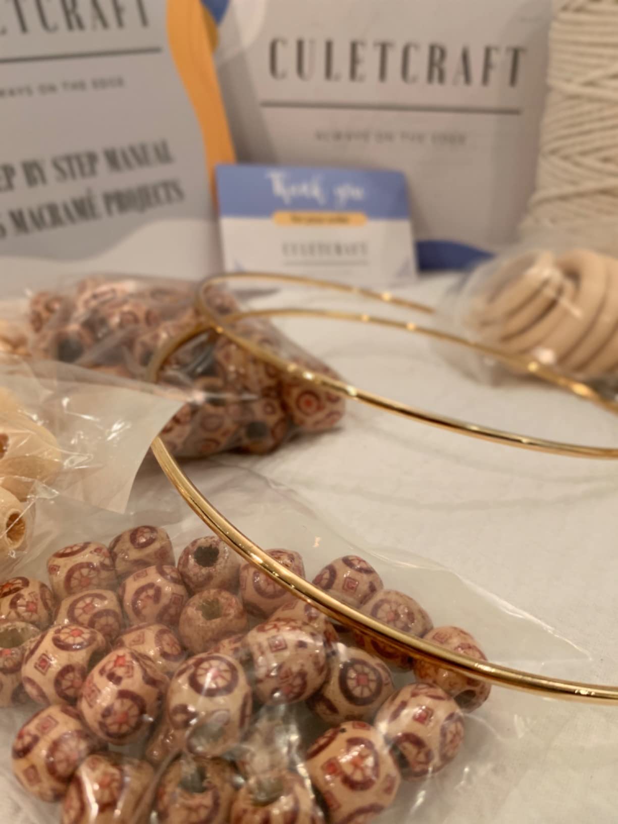 CULETCRAFT Macrame Kit for Beginners 153pc, 15 Projects Book, 164yd Cotton Macrame Cord, Wooden Beads & Sticks, Wooden & Metal Rings, Gift Box, Book & Accessories, Perfect Macrame Starter Kit customer photo 2