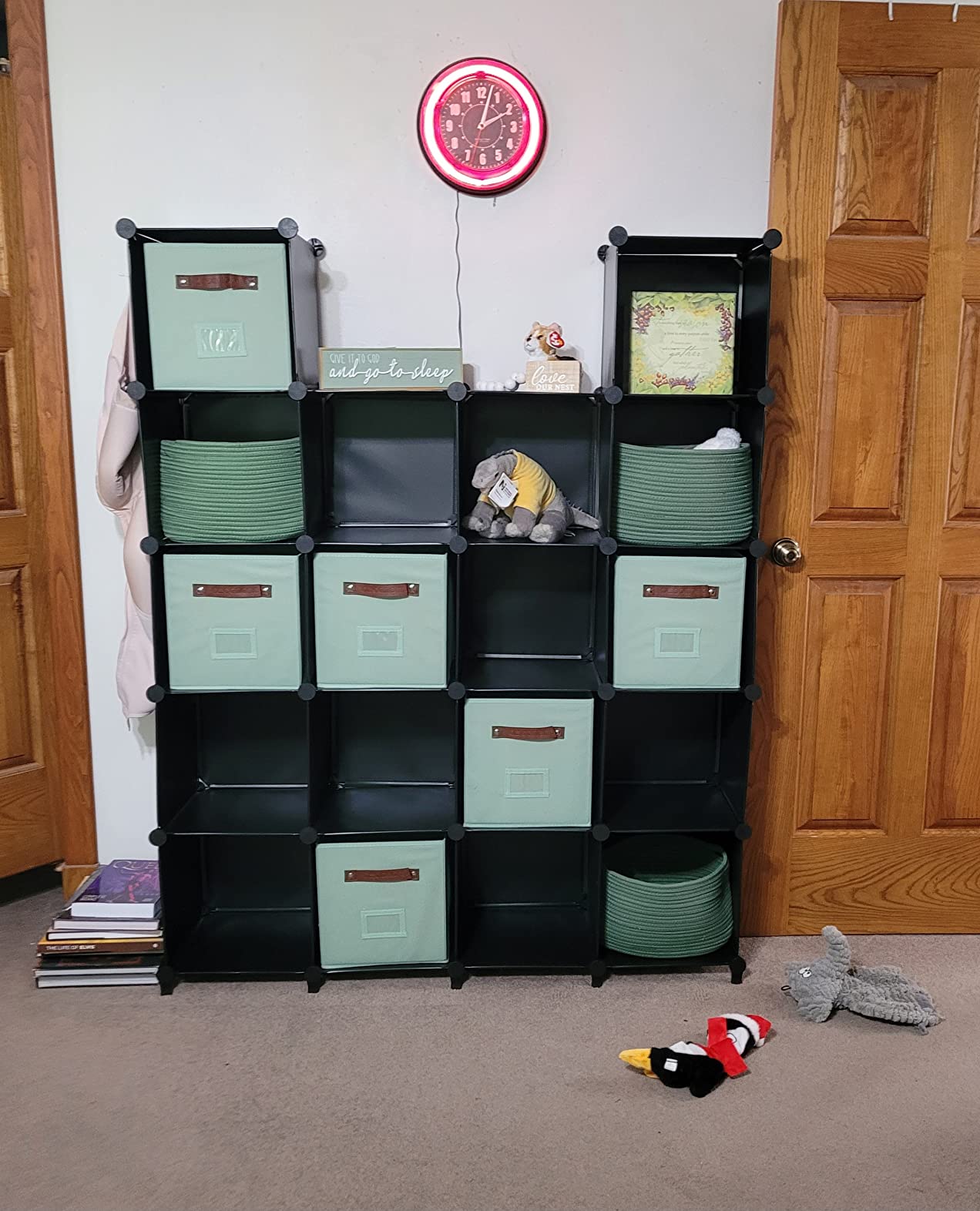 Neprock 16 Cubby Storage Organizer, Closet Clothes Storage Organizer, Cube Shelves Closet Organizers and Storage Shelves for Clothing Storage with Hammer, Bookshelf for Kids (Black) customer photo 2