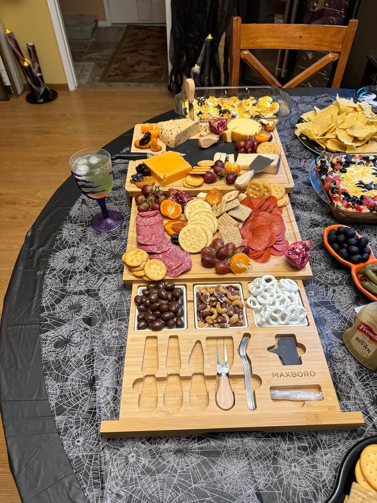 Extra Large Bamboo Charcuterie Board, 3-Layer Pull-Out Cheese Trays, 33.7x15.7-Inch customer photo 2