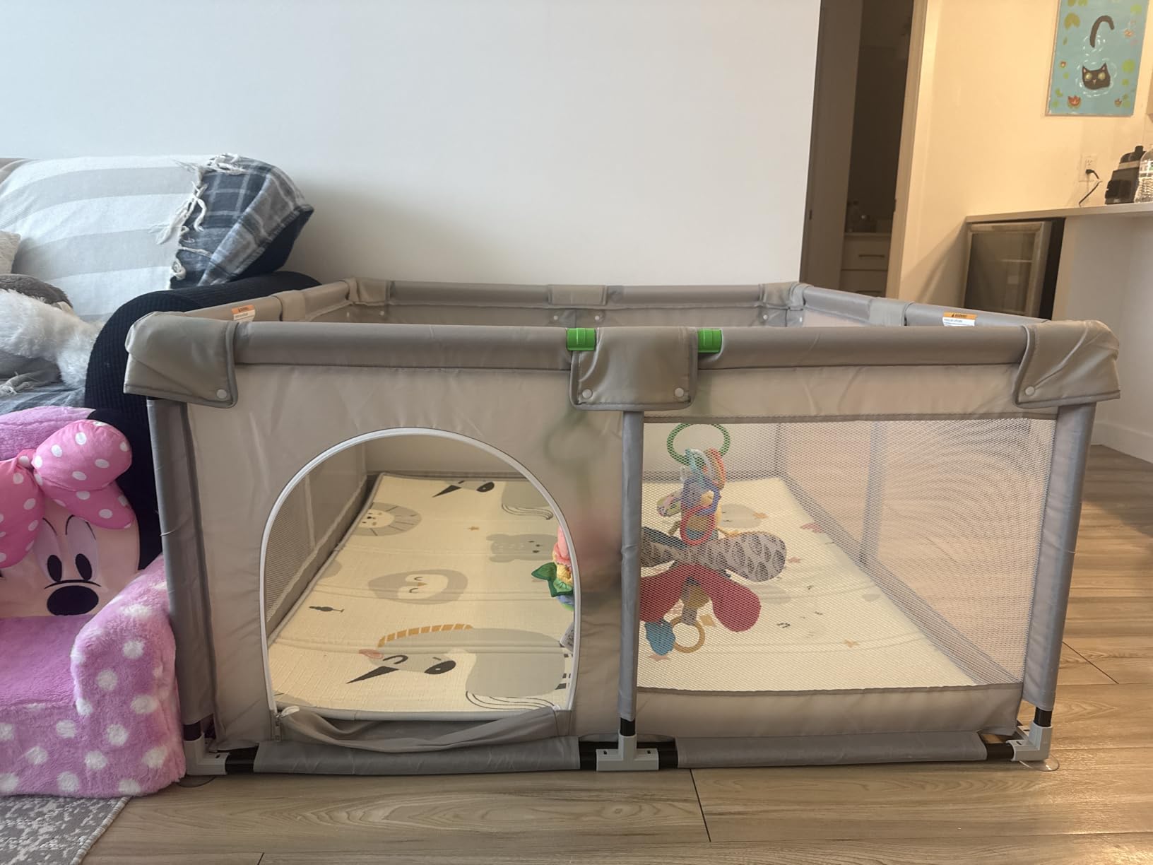 ZEEBABA 47x47in Baby Playpen with mat, Play Yard for Babies Toddlers, Grey customer photo 2