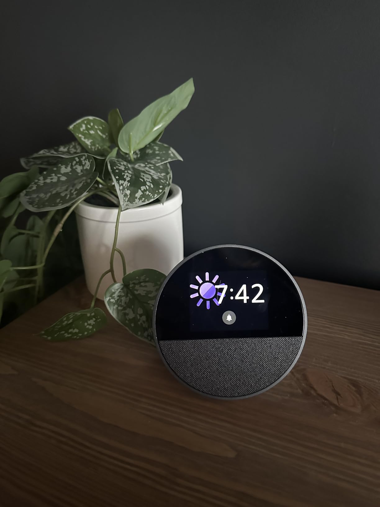 Amazon Echo Spot (newest model), Great for nightstands, offices and kitchens, Smart alarm clock with Alexa+, Black customer photo 2