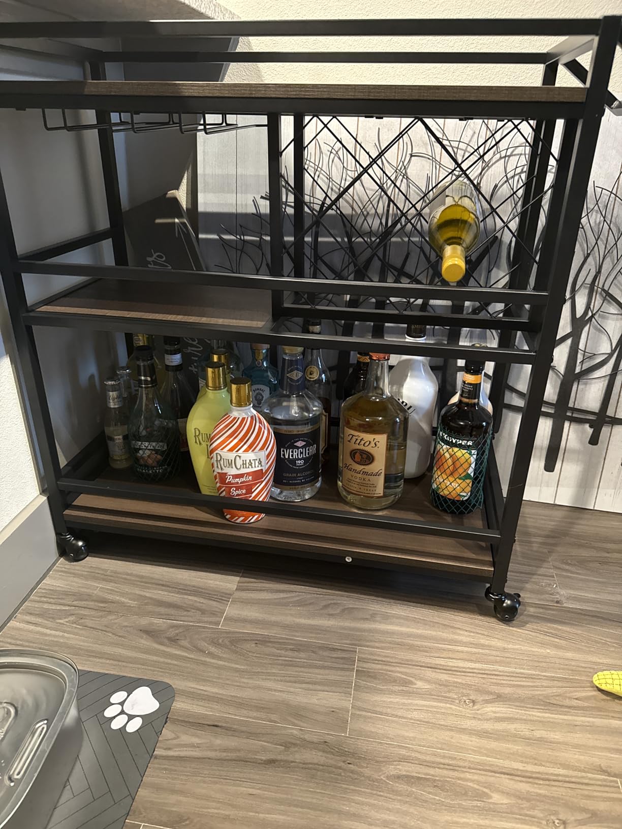 FATORRI Bar Cart for The Home with Wine Rack and Glasses Holder, Small Home Bar Serving Cart on Wheels for Liquor and Alcohol (Walnut Brown) customer photo 1