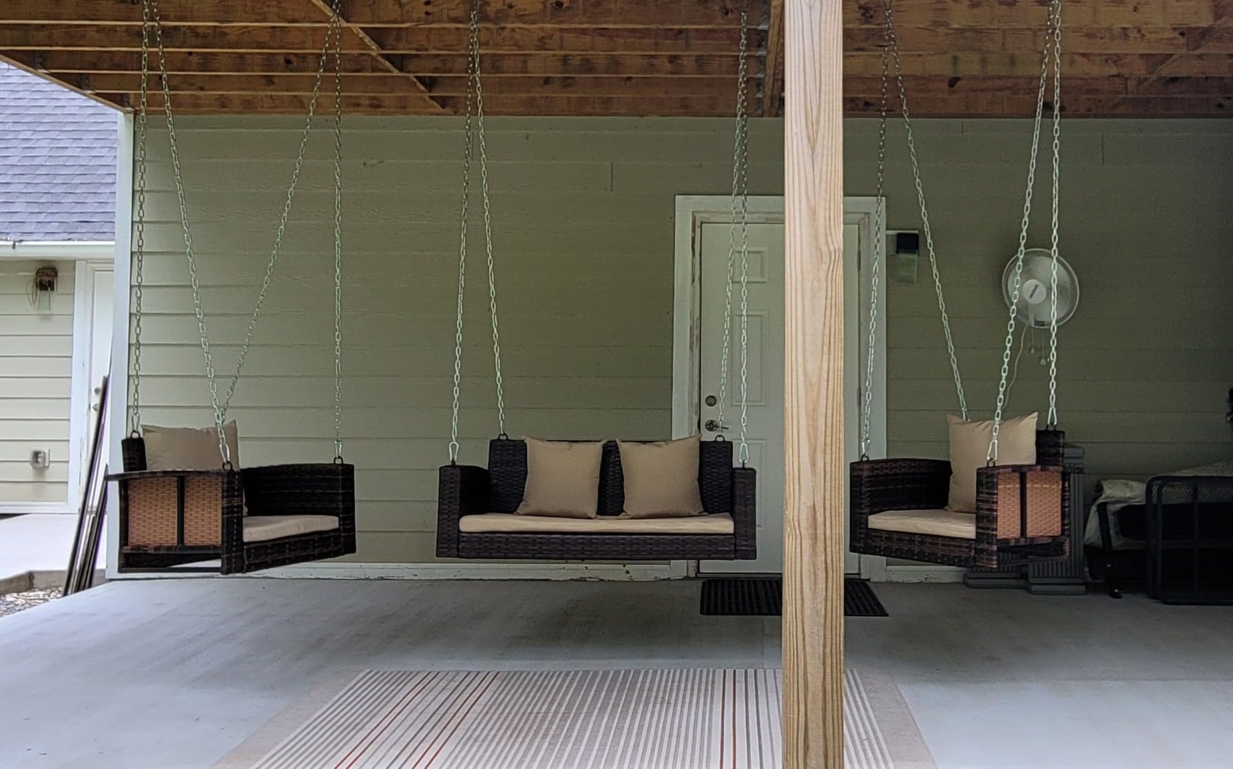 VINGLI 4FT Rattan Swing Bench, Wicker Hanging Porch Swing (Brown+Beige), Heavy Duty 800 LBS Outdoor Swing with Cushion and Chains customer photo 1