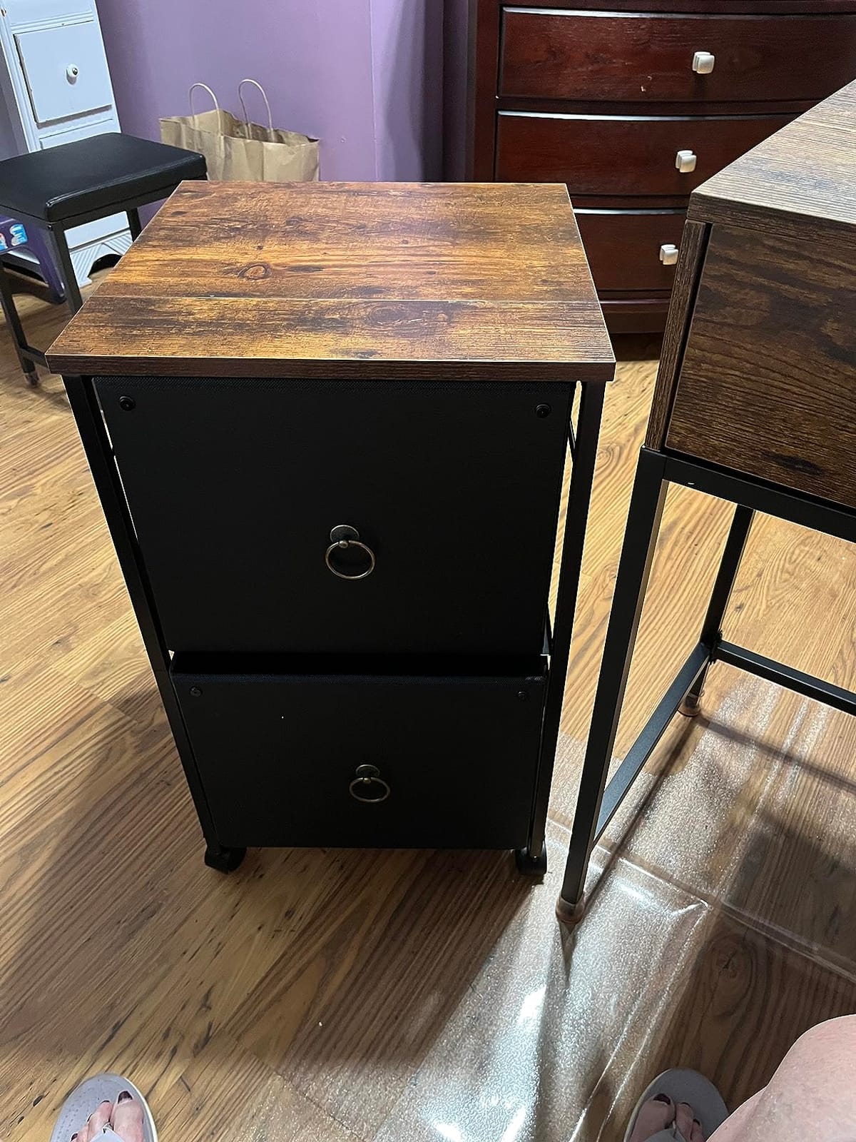 HOOBRO 2 Drawer Mobile File Cabinet, Rolling Printer Stand, Vertical Filing Cabinet, Office Drawers, Filing Cart for Home Office, A4/Letter Size, Nonwovens Drawer, Black and Rustic Brown BFK20WJ01 customer photo 1