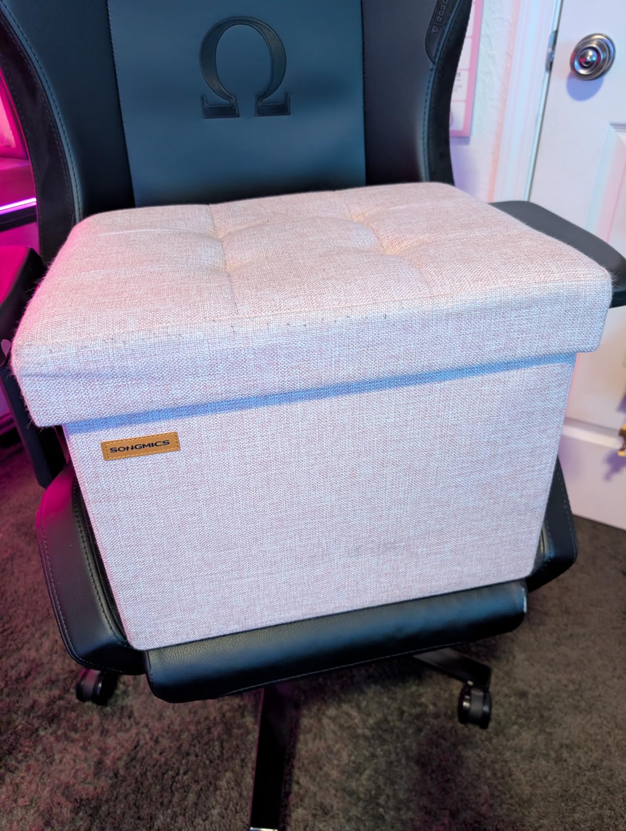 SONGMICS Small Folding Storage Ottoman, 15.8 x 12.2 x 12.2 Inches customer photo 1