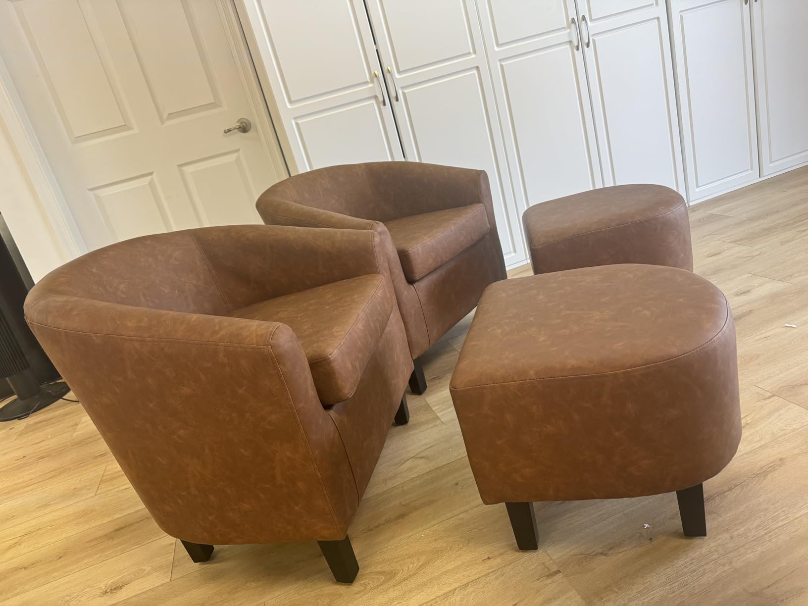 Yaheetech Accent Chairs with Ottoman, Boucle Fabric Barrel Chairs, Ivory customer photo 2