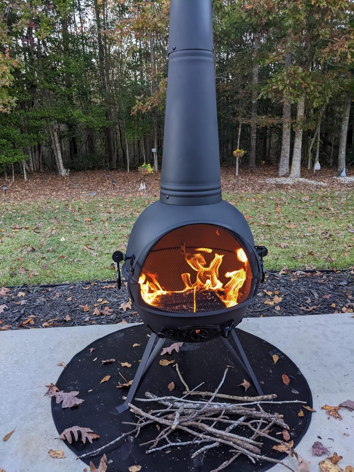 SINGLYFIRE Prairie Fire Outdoor Chiminea Fireplace Deck or Patio Backyard Wooden Fire Pit with Chiminea Cover Rust-Free Iron Black customer photo 2