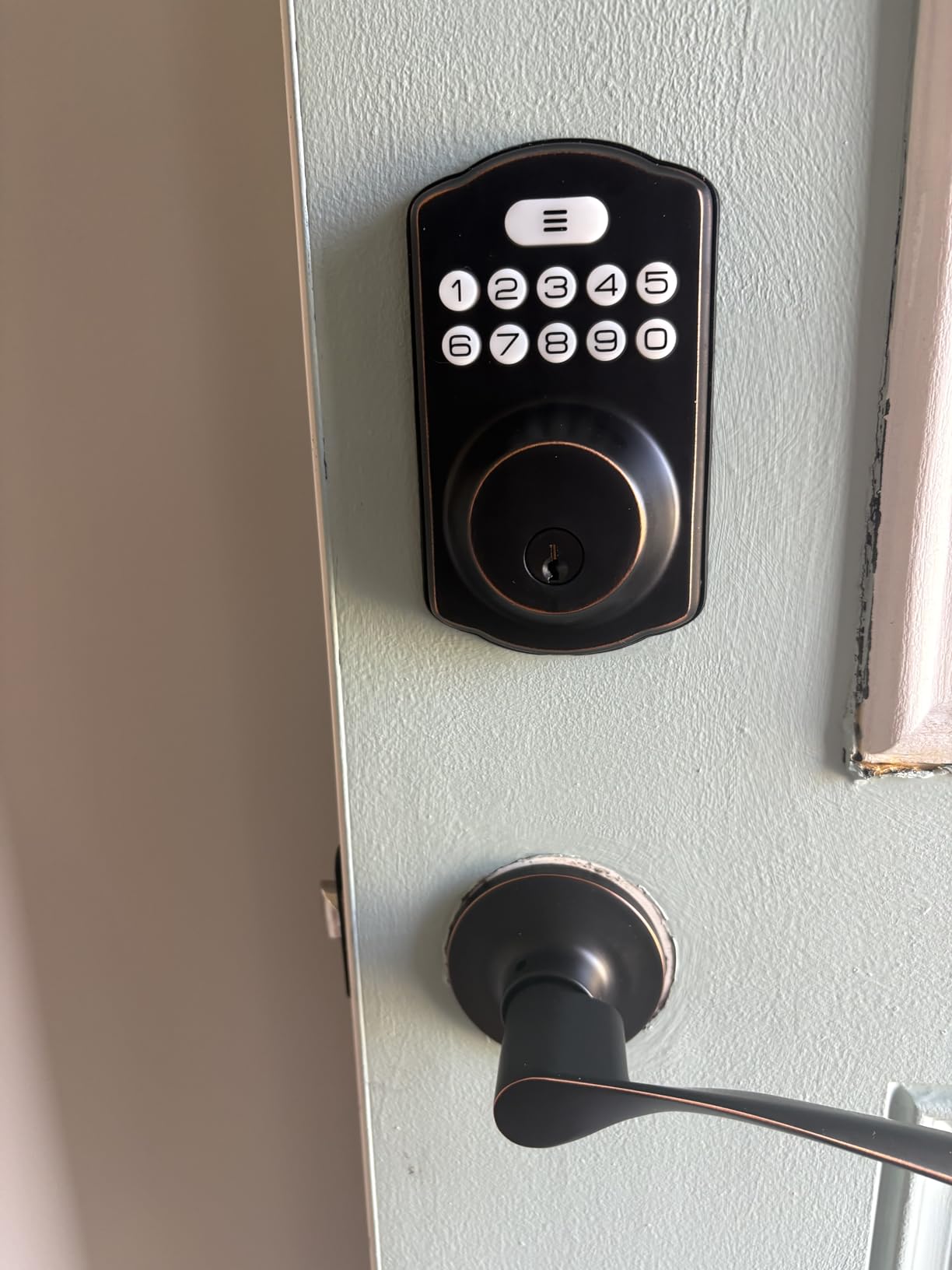 Veise KS01B Keypad Door Lock with 2 Lever Handles Set, Satin Nickel | Keyless Entry, 20 Codes, Auto Lock, Anti-Peeping Code, Electronic Deadbolt for Front Door, IP54 Waterproof, Easy Install customer photo 1