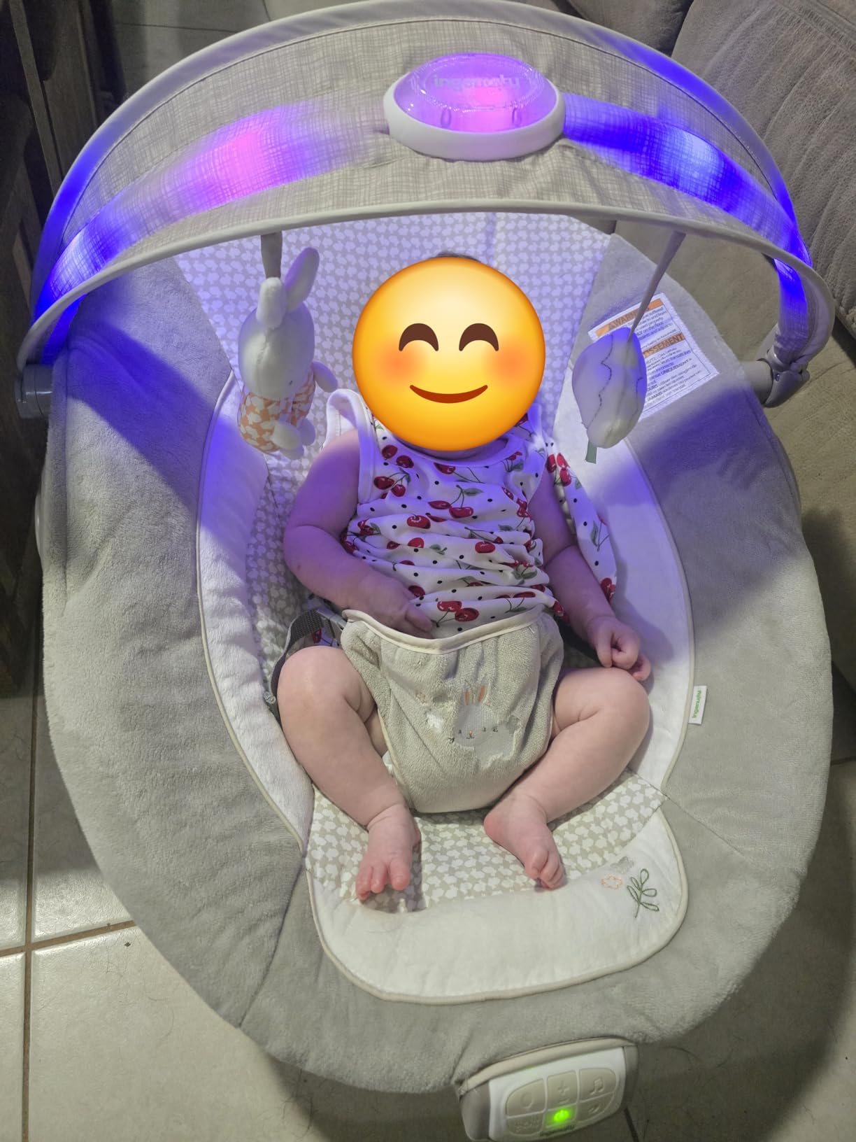 Ingenuity InLighten Baby Bouncer Seat with Light Up-Toy Bar and Bear Tummy Time Pillow Mat - Nate, Newborn and up customer photo 1
