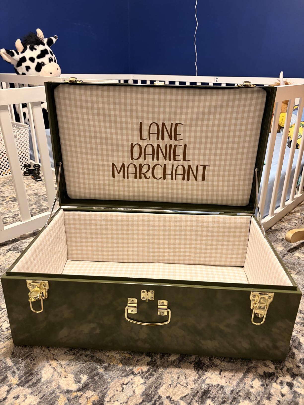 Vixdonos Decorative Metal Box Storage Trunks Set of 2 College Dorm Chest with Lock Hole,23.7X14.2X9.5 Inches(White) customer photo 1