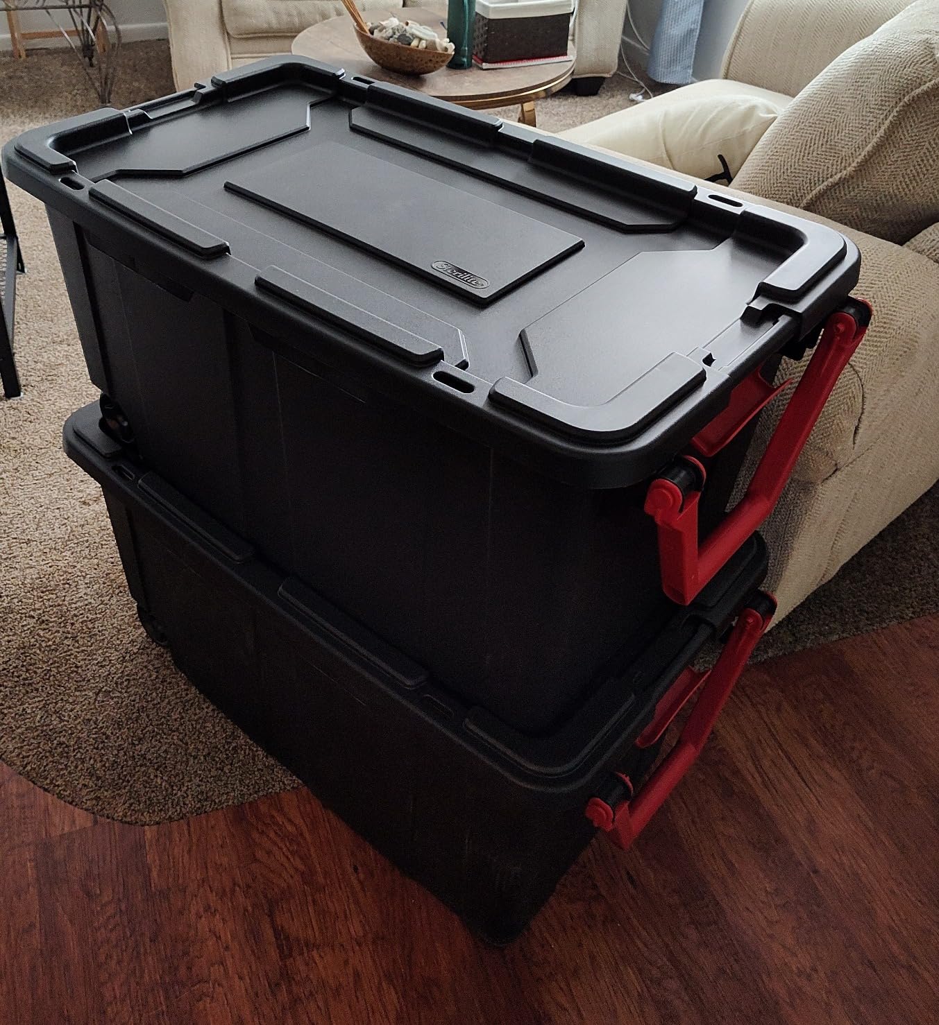 Sterilite Heavy Duty 40 Gallon Wheeled Industrial Storage Tote, 4-Pack, Black customer photo 2
