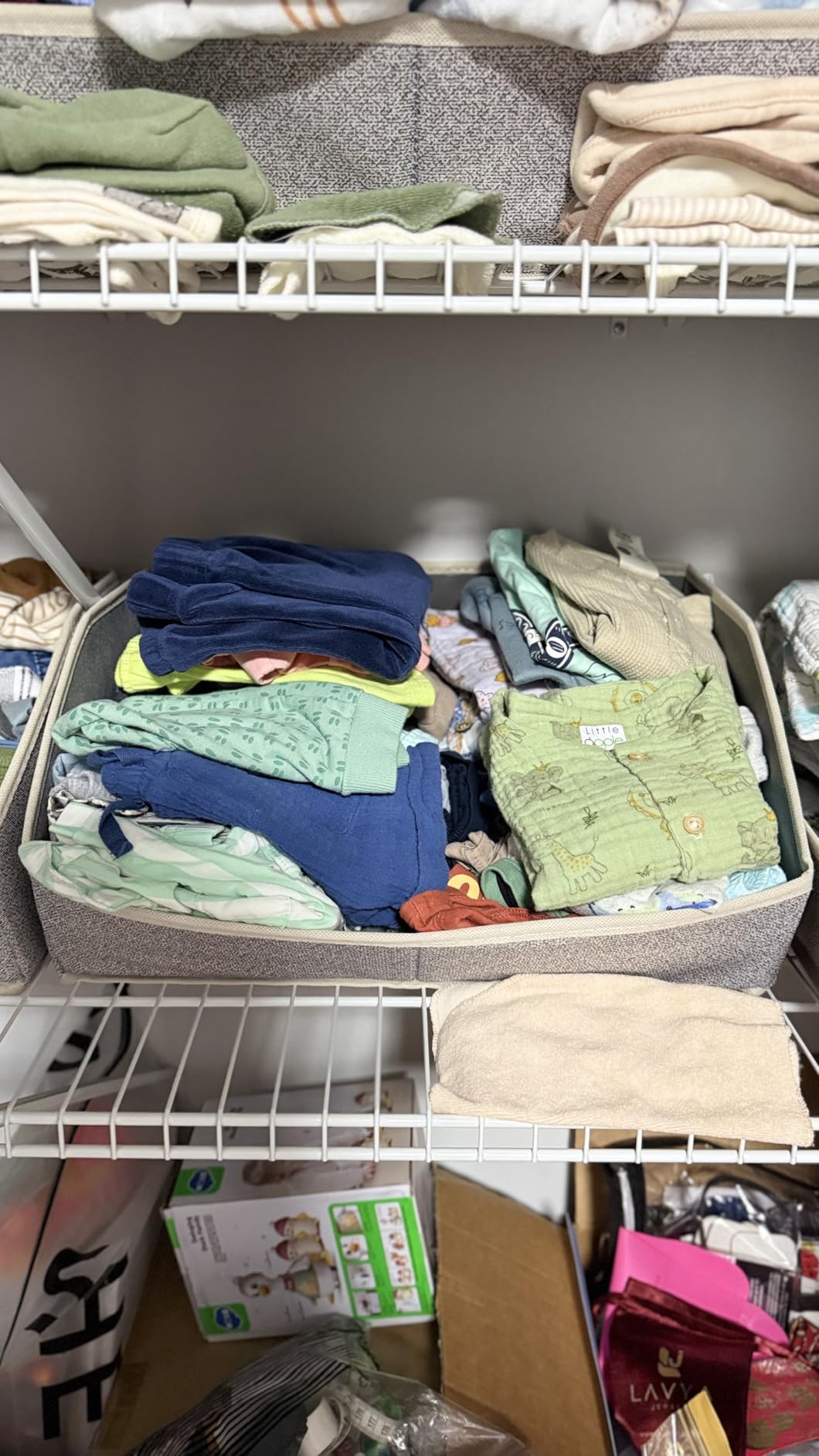 Homsorout Closet Organizers Bins 6 Packs - Large Closet Shelf Organizer with Handles, Fabric Trapezoid Storage Bins, Collapsible Storage Cubes for Clothes, Towels, Light Gray customer photo 2
