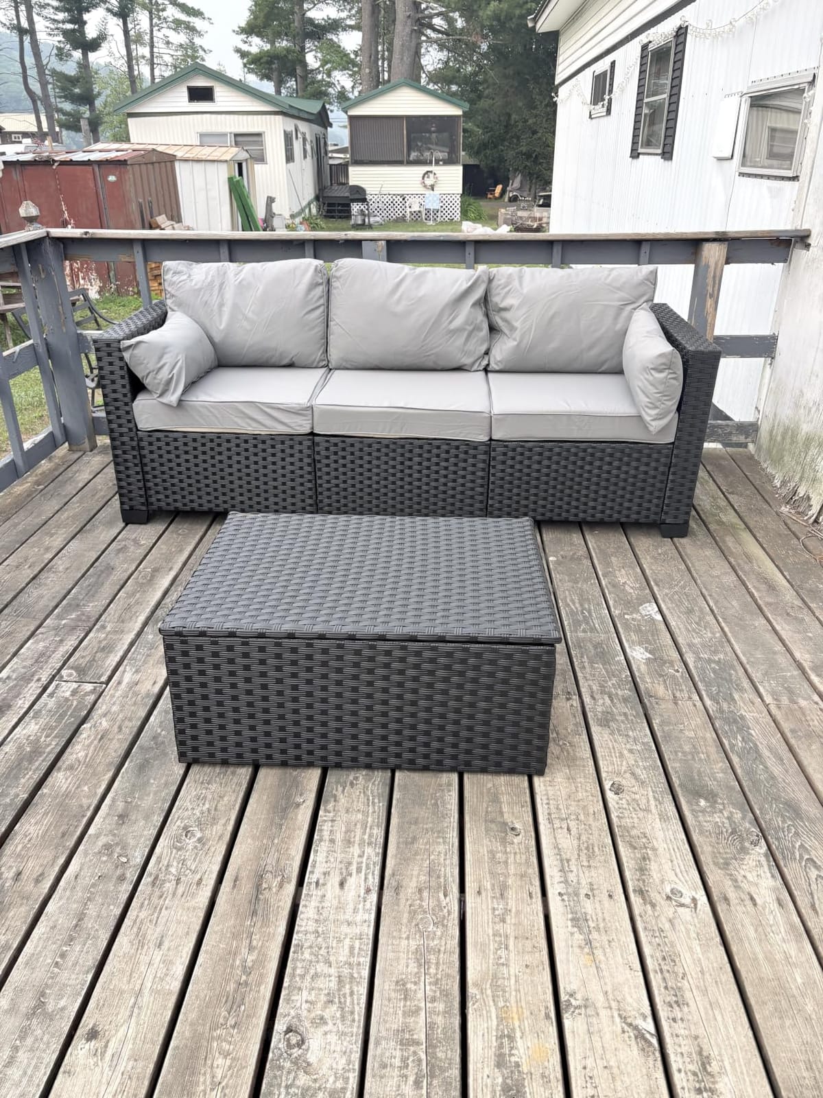 Rattaner Patio Furniture Set 6 Pieces Couch Outdoor Chairs Coffee Table Peacock Blue Anti-Slip Cushions and Waterproof Covers customer photo 2