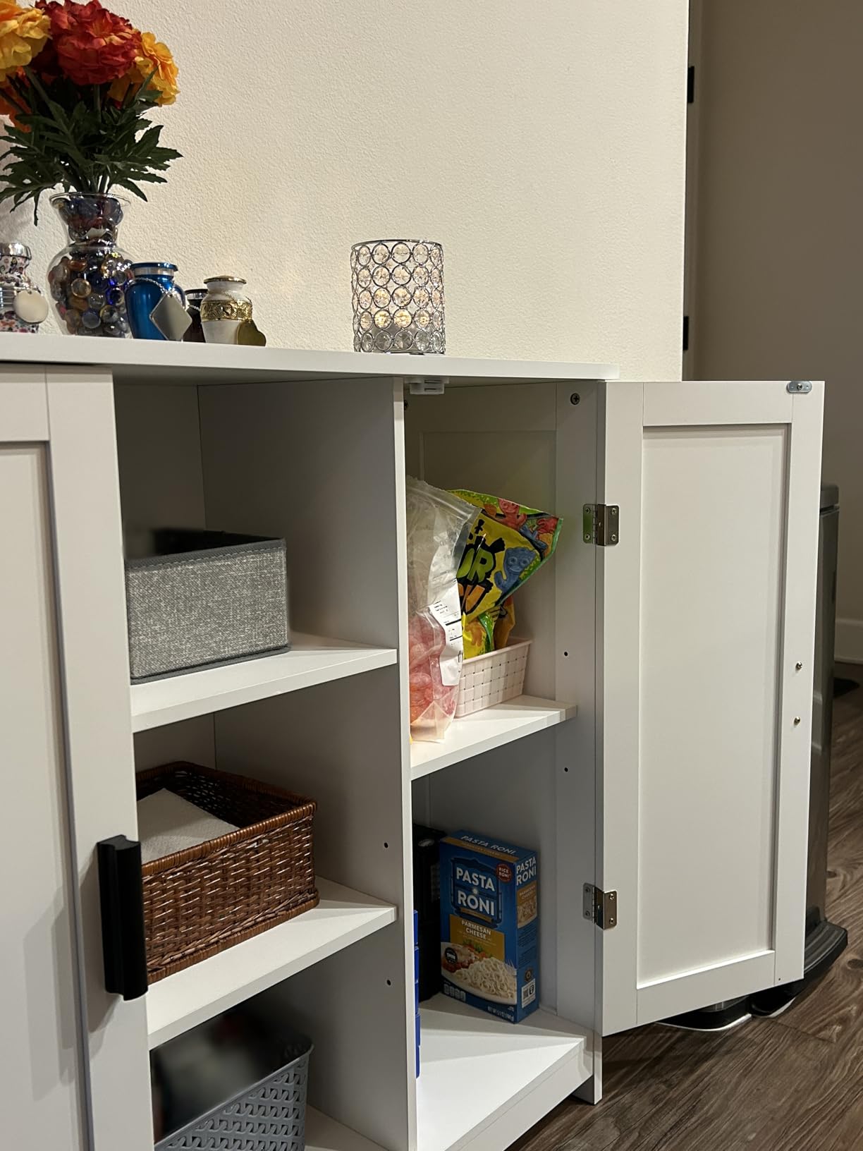 Iwell Storage Cabinet with 2 Doors and 4 Storage Shelves, Buffet Cabinet, Bathroom Cabinet for Living Room, Entryway, Home Office, White customer photo 1