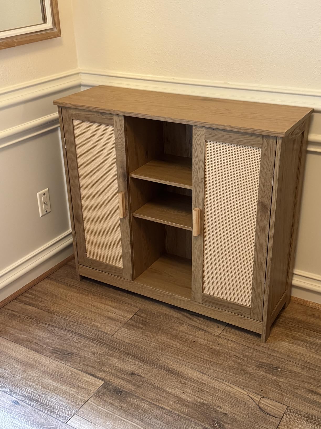 Iwell Storage Cabinet with 2 Doors and 4 Storage Shelves, Buffet Cabinet, Bathroom Cabinet for Living Room, Entryway, Home Office, White customer photo 2