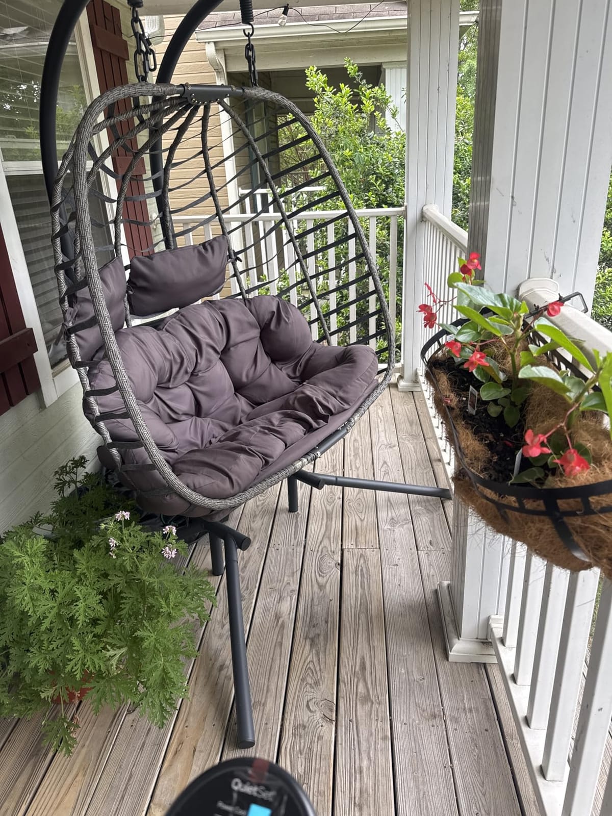 2 Person Hanging Egg Chair with Stand for Outdoor, Patio Hand Made Rattan Wicker Double Egg Swing Chairs Hammock Chair with UV Resistant Cushion and Metal Frame, Porch Swing Loveseat for Backyard customer photo 1