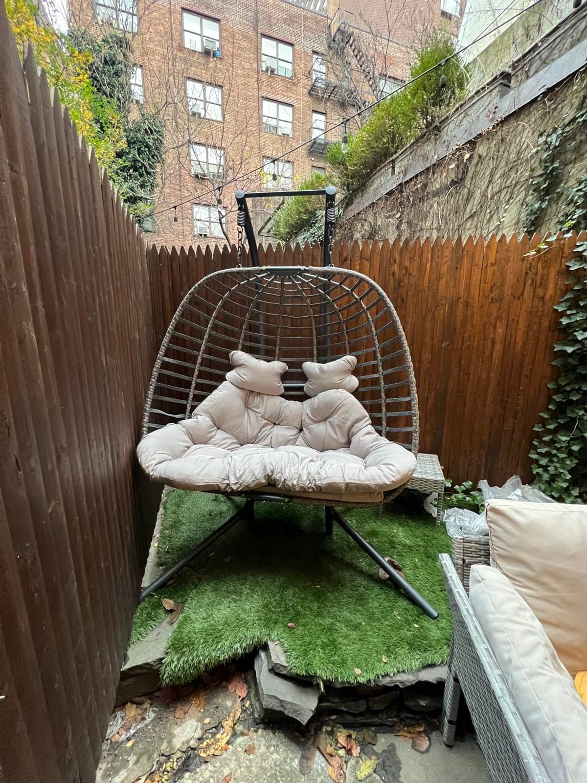 2 Person Hanging Egg Chair with Stand for Outdoor, Patio Hand Made Rattan Wicker Double Egg Swing Chairs Hammock Chair with UV Resistant Cushion and Metal Frame, Porch Swing Loveseat for Backyard customer photo 2