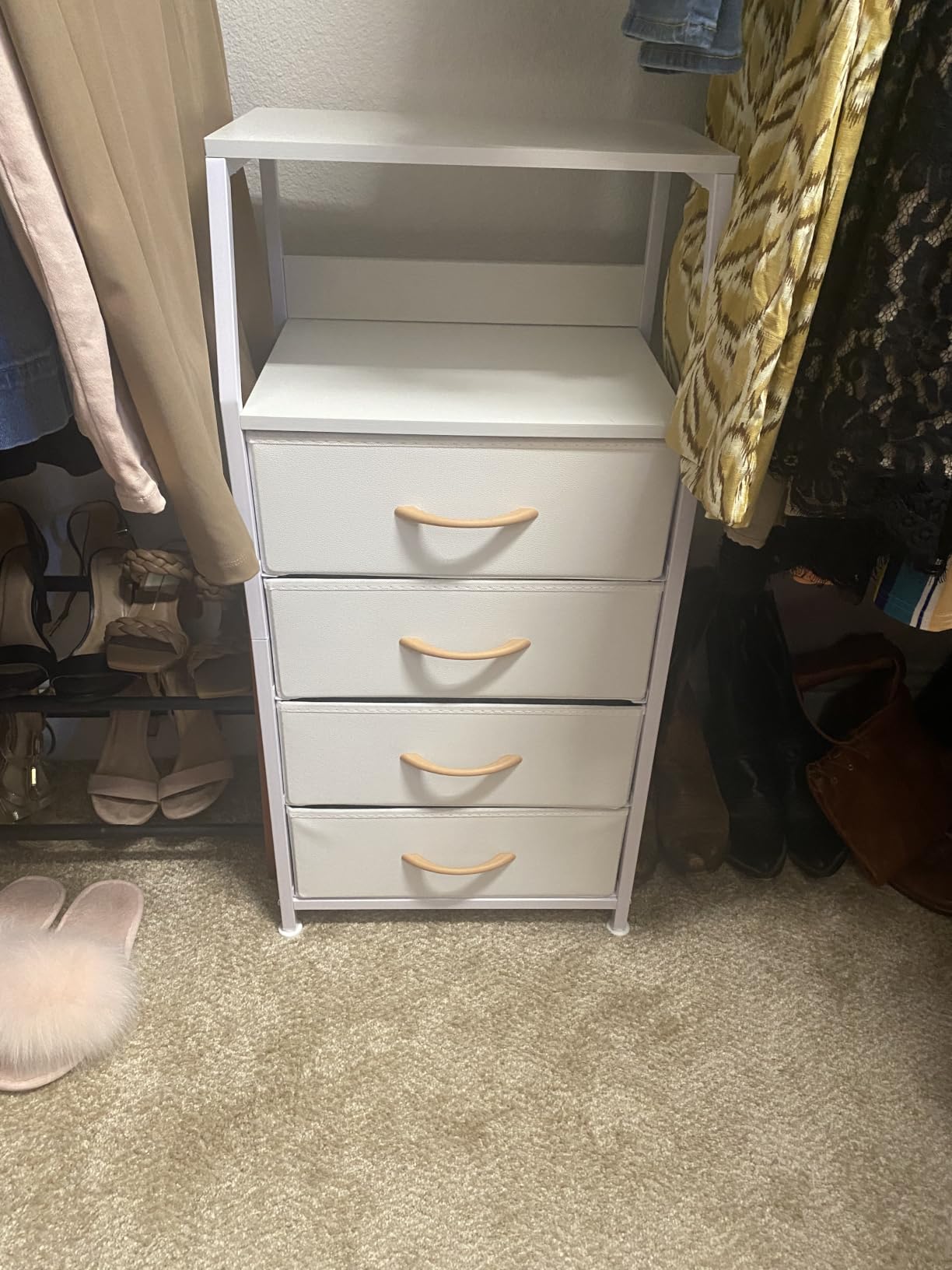 Furnulem White Tall Dresser for Bedroom, 5 Fabric Bins Tall Nightstand customer photo 2
