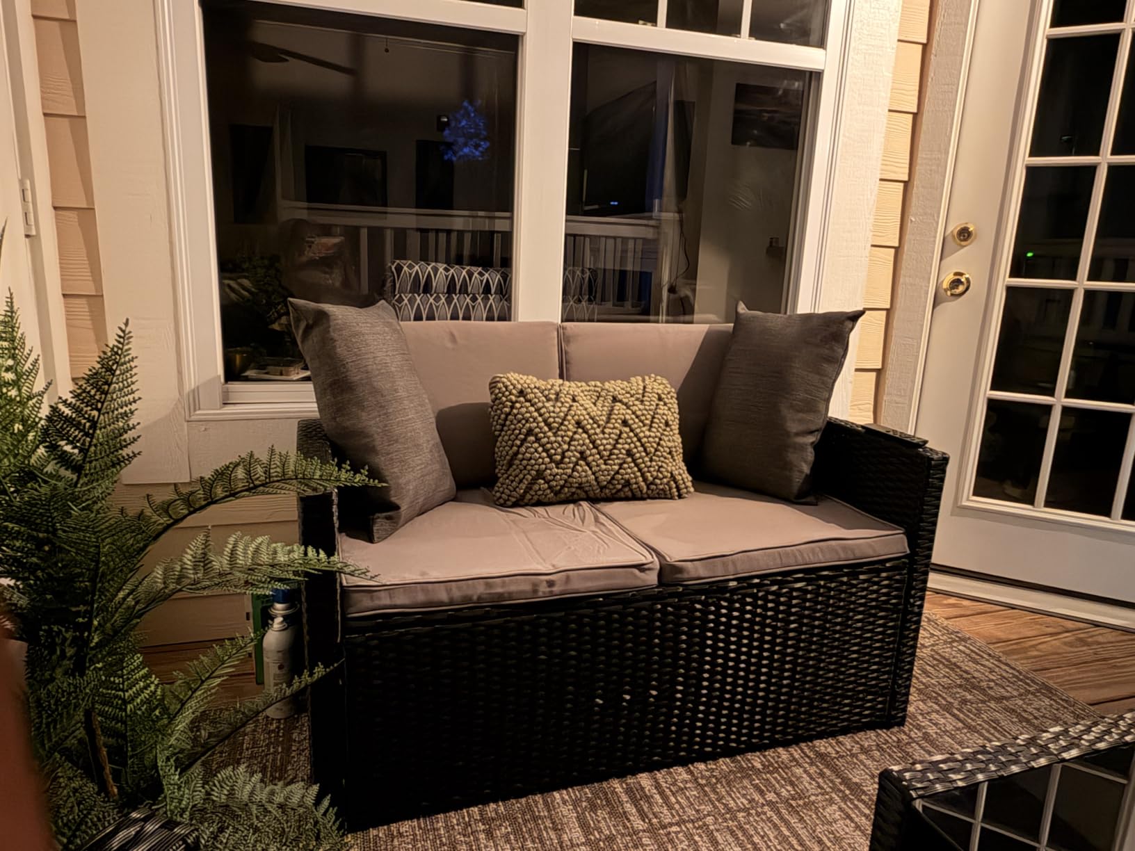 KROFEM 4 Piece Patio Furniture Set, Outdoor Wicker Conversation Set | Washable Cushions, 2 Armchairs + Loveseat Sofa + Coffee Table, Rustproof Steel Frame, Grey customer photo 1