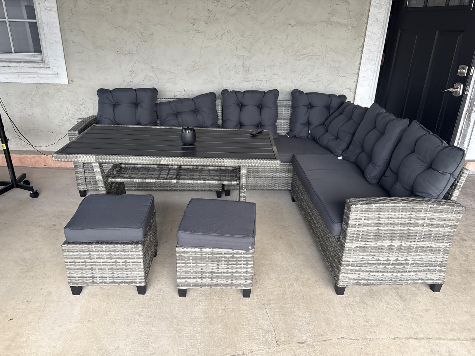 KROFEM 4 Piece Patio Furniture Set, Outdoor Wicker Conversation Set | Washable Cushions, 2 Armchairs + Loveseat Sofa + Coffee Table, Rustproof Steel Frame, Grey customer photo 2
