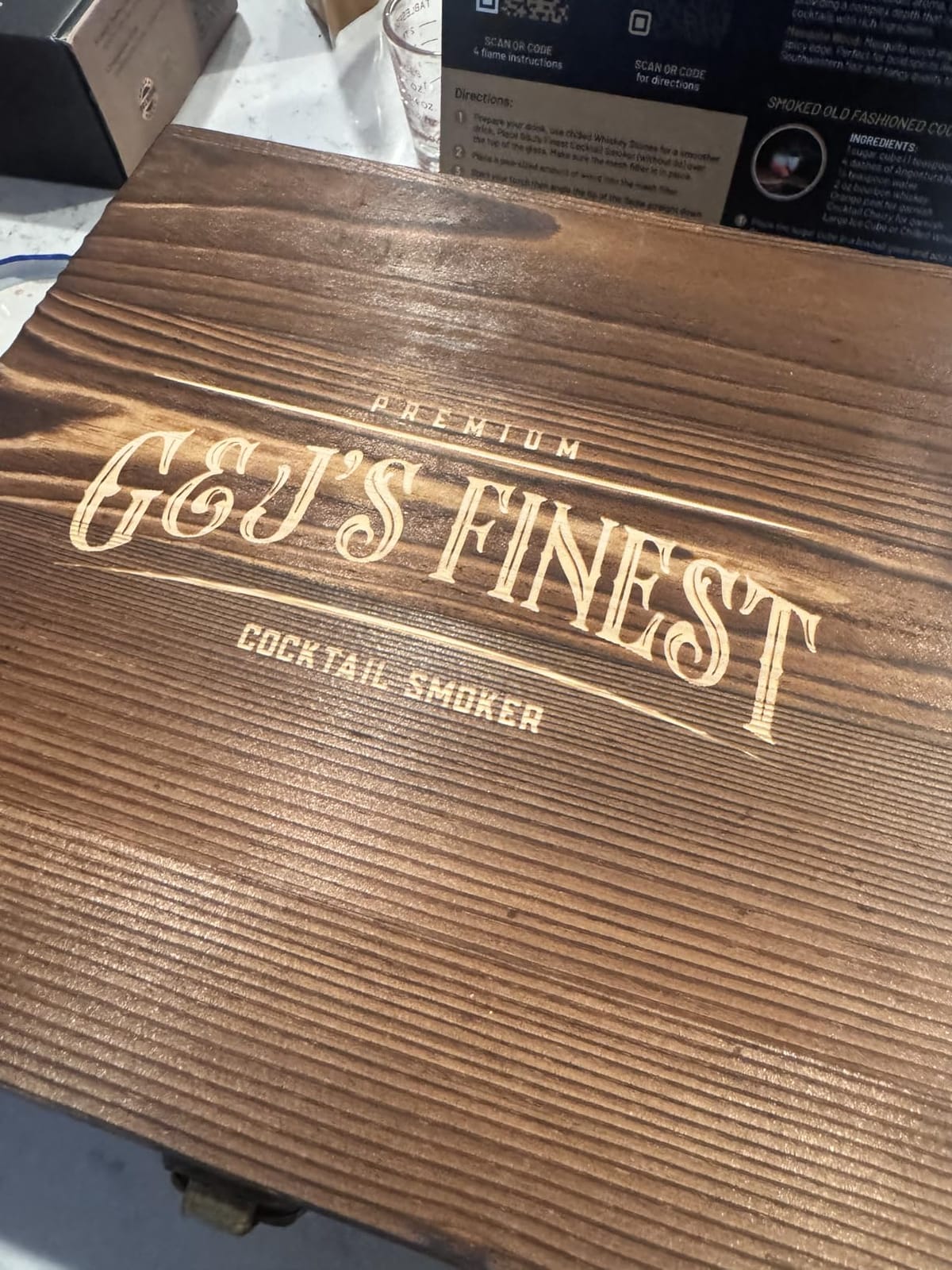 Mahogany Whiskey Smoker Kit with Quad Torch & Wood Box for Smoked Old Fashioned, Bourbon & Cocktail Drinks - 6 Chips, & Gift Set Infuser for Men, Husband, Boyfriend by G&J's Finest customer photo 2